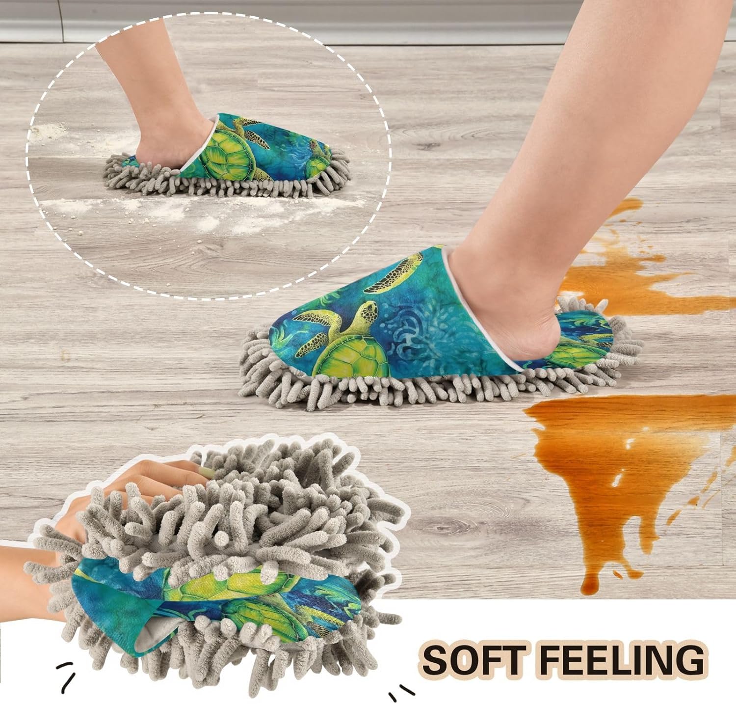 Green Sea Turtle Microfiber Mopping Slippers - M Size