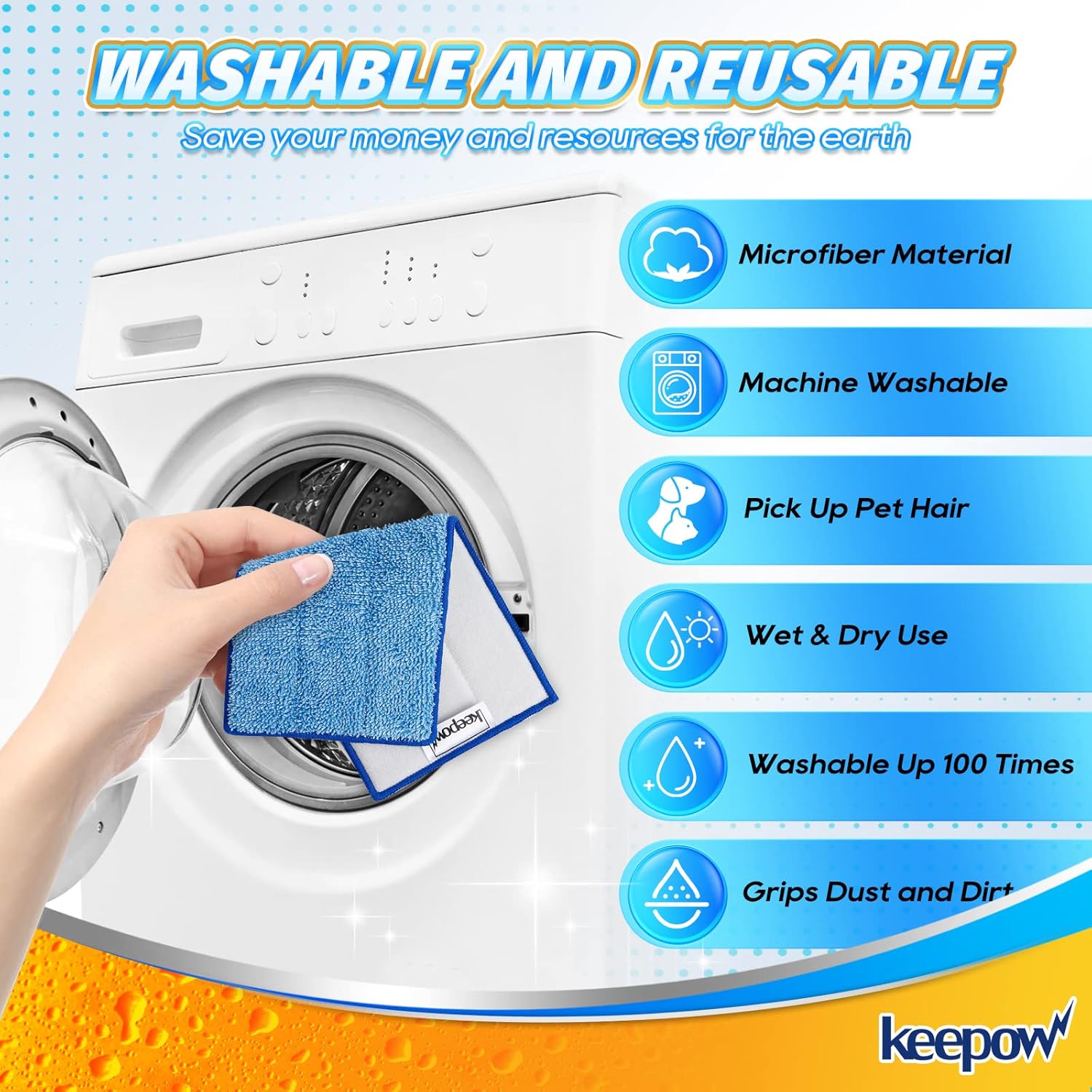 KEEPOW Microfiber Mop Pads - Swiffer Wet Jet Refill Reusable Pack of 3