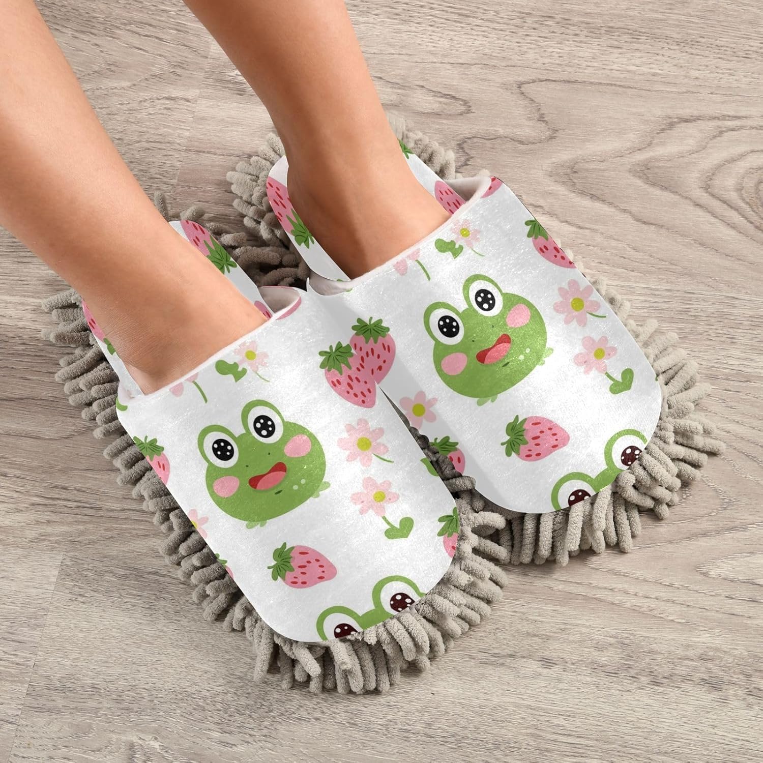 Bulletgxll Cartoon Frogs Cleaning Mop Slippers - M