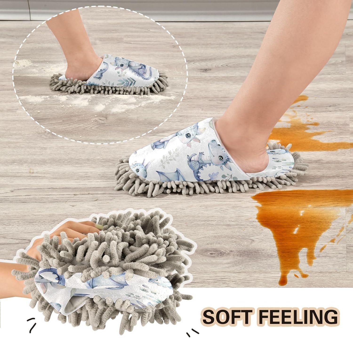 Zhirexin Cute Cartoon Water Dragon Microfiber Mop Slippers