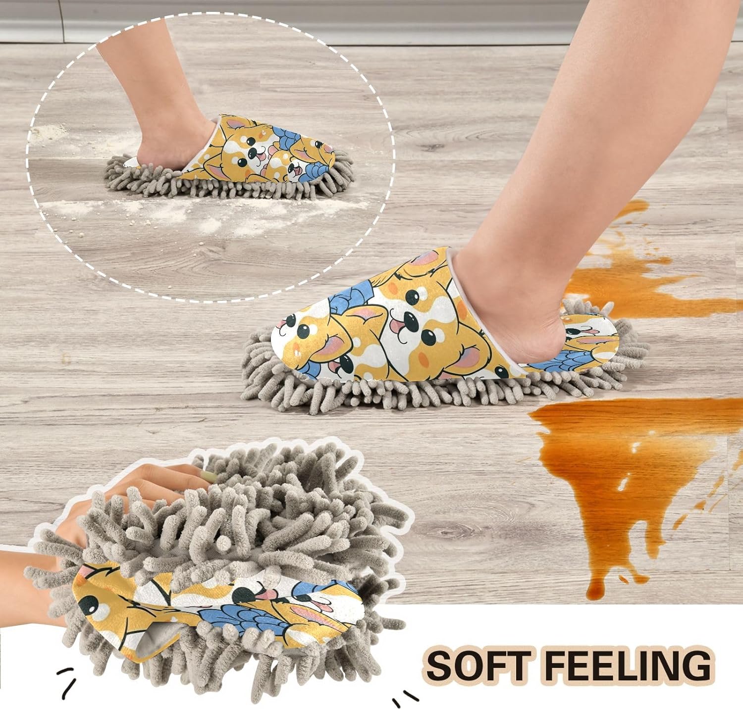 Bulletgxll Cartoon Dog Cleaning Mop Slippers L