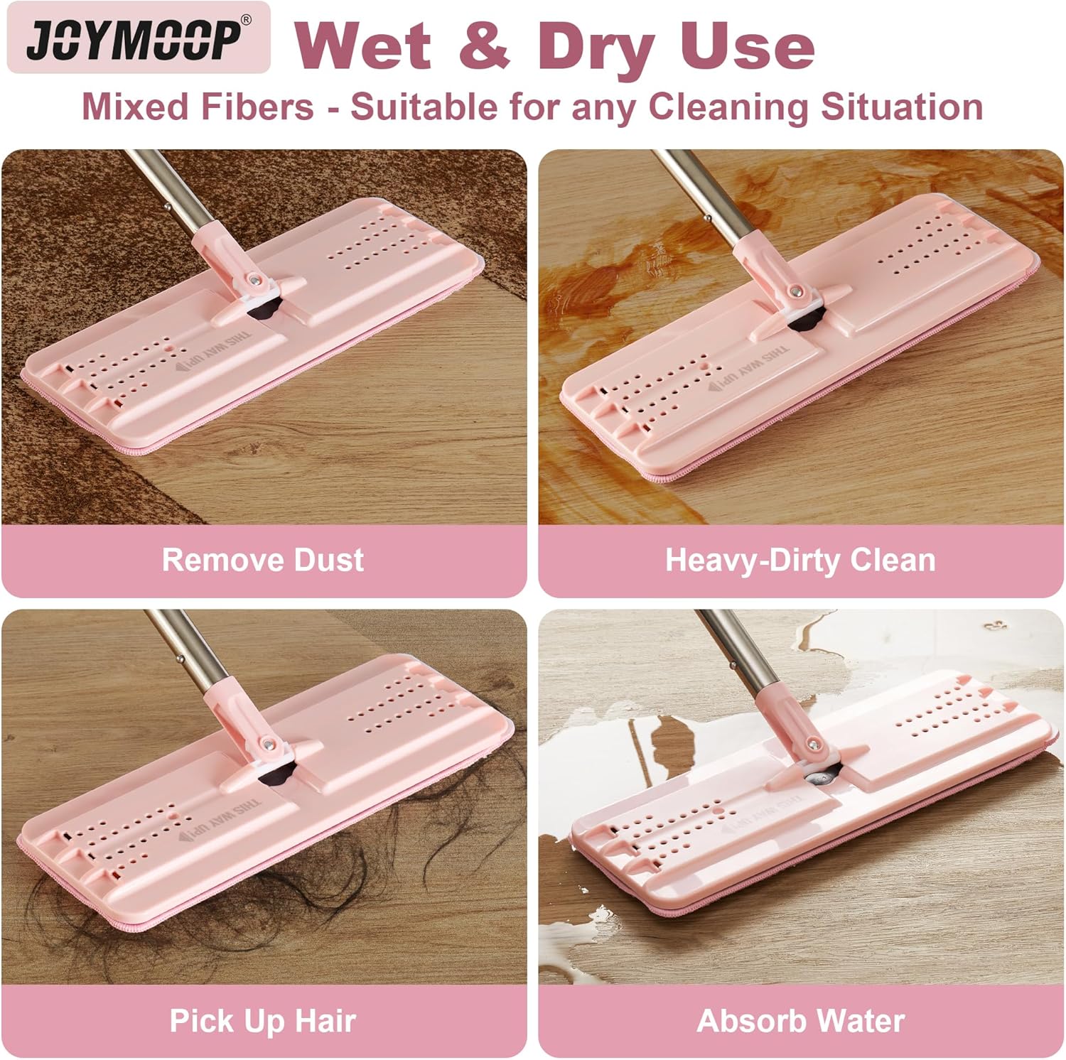 JOYMOOP Microfiber Mop Pads Replacement - Pack of 2 Grey Pink