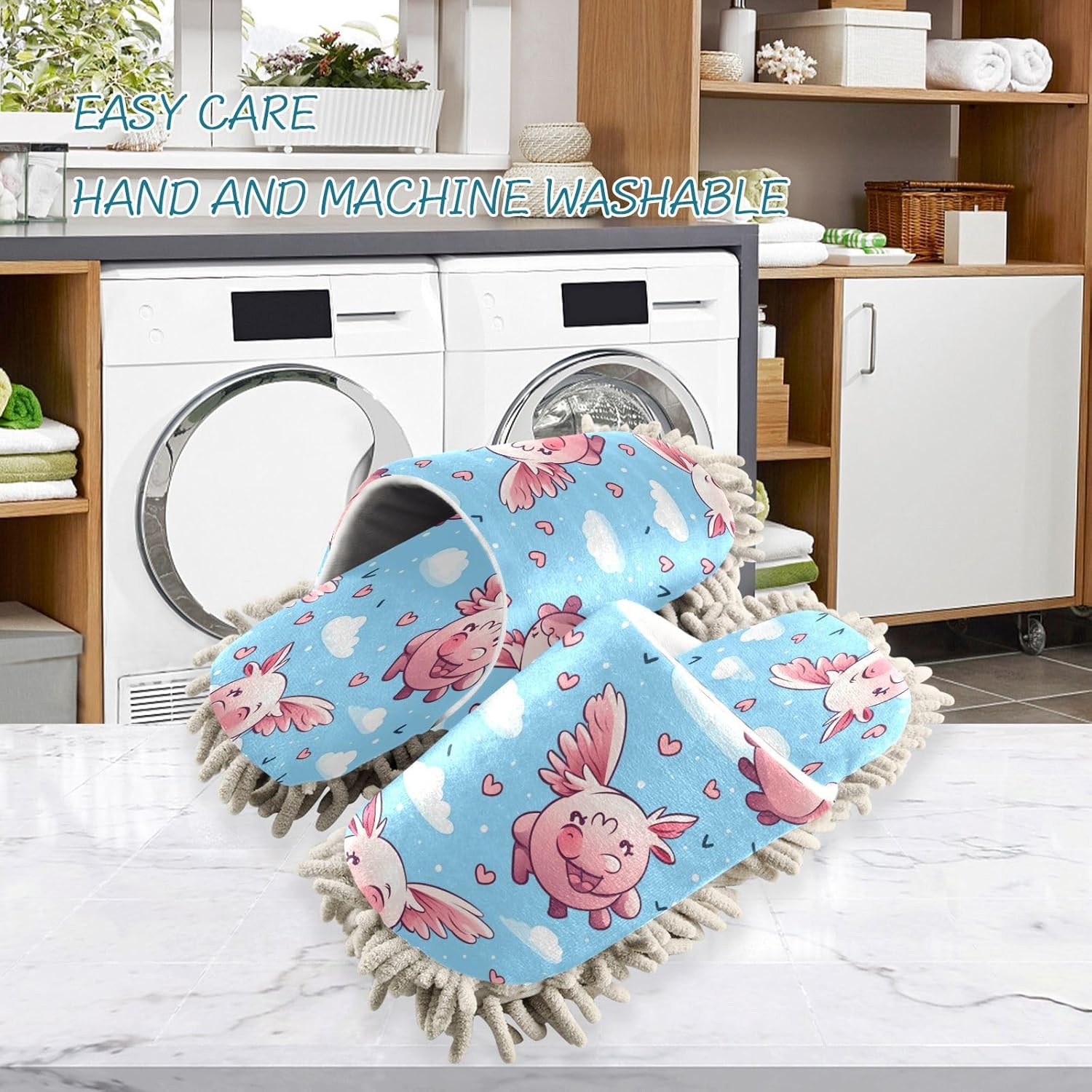 Bulletgxll Cute Pig Microfiber Cleaning Slippers for Men Women