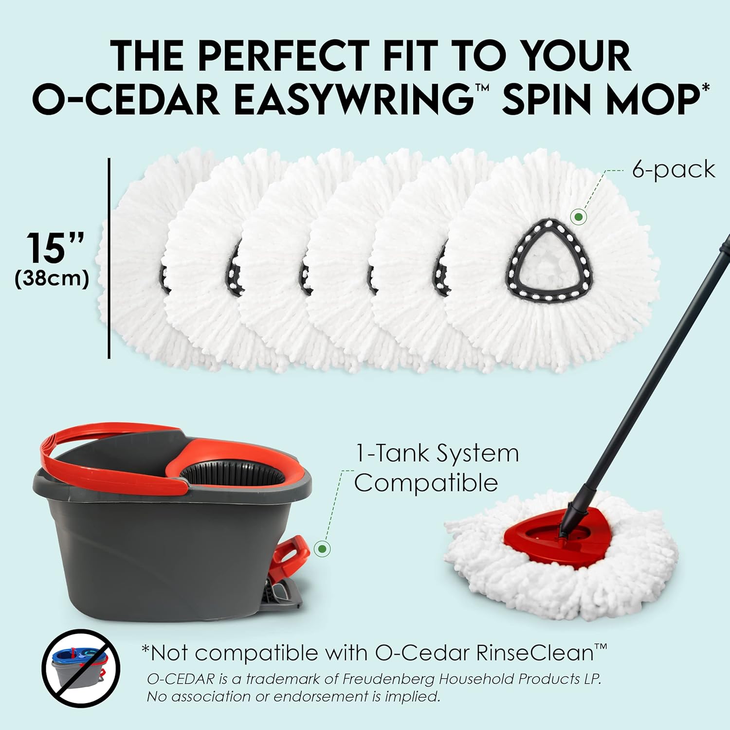Turbo Mops Mop Refills - 6 Pack Compatible with Easy Wring Tanks