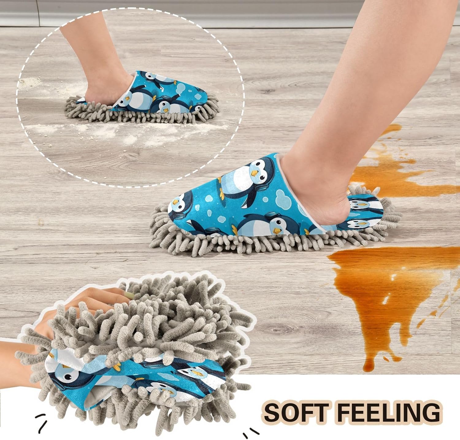 Bulletgxll Cute Penguins Cleaning Slippers Mop Pads Replacement