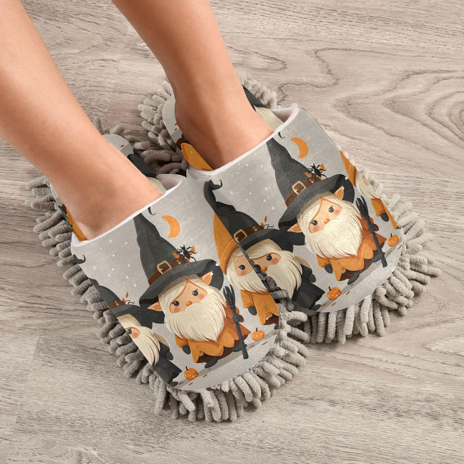 Zhirexin Halloween Pumpkin Gnome Cleaning Slippers