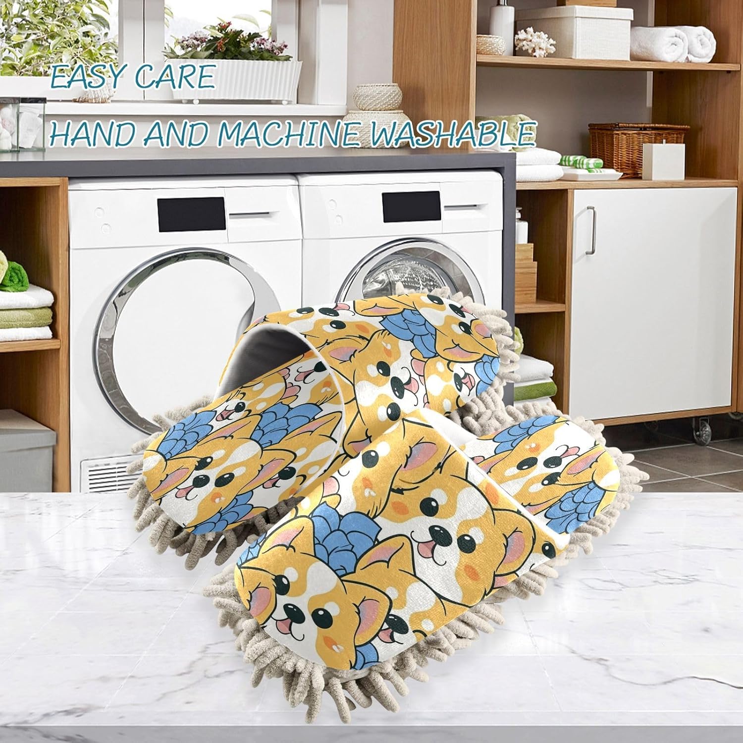 Bulletgxll Cartoon Dog Cleaning Mop Slippers L