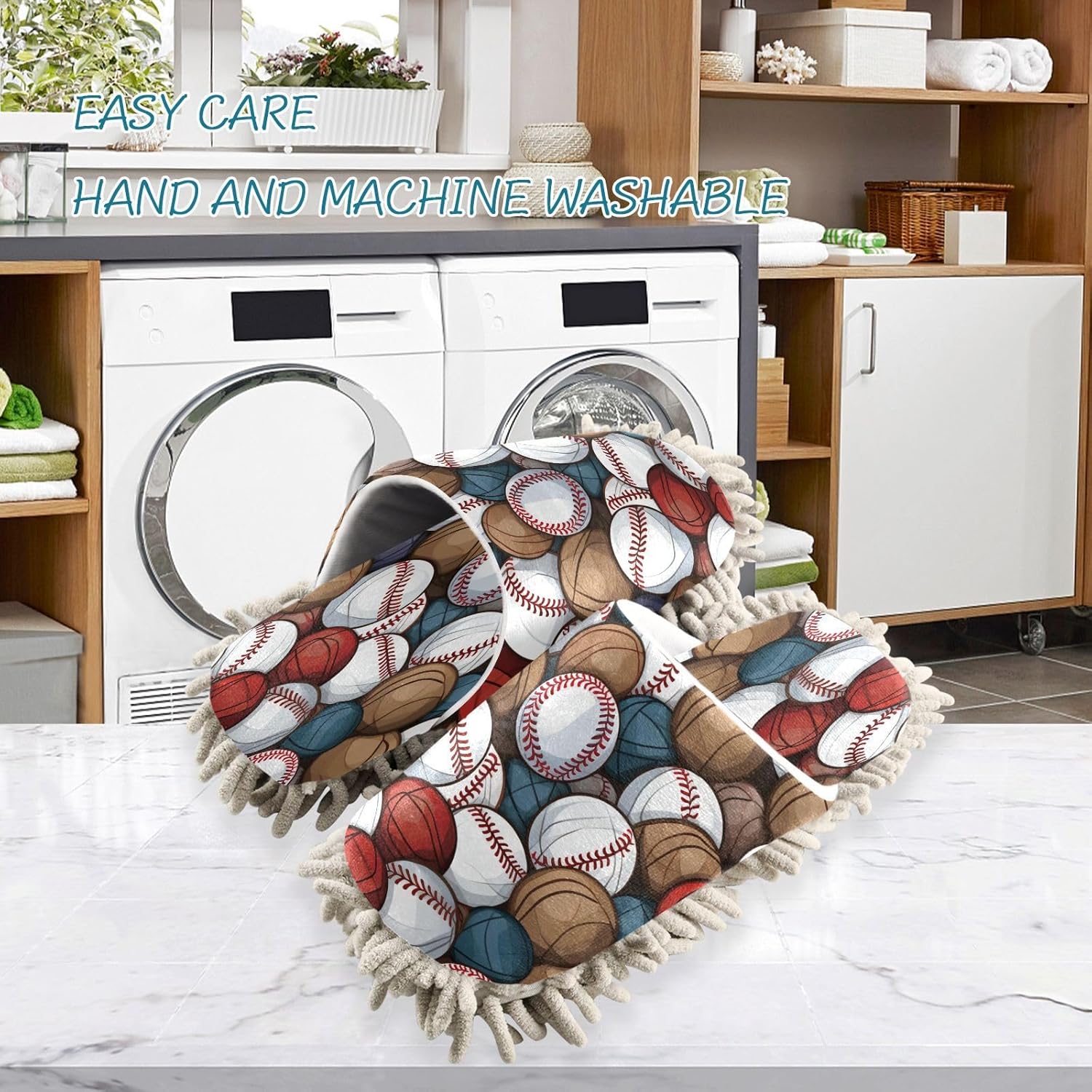 Bulletgxll Baseball Pattern Microfiber Cleaning Slippers - L