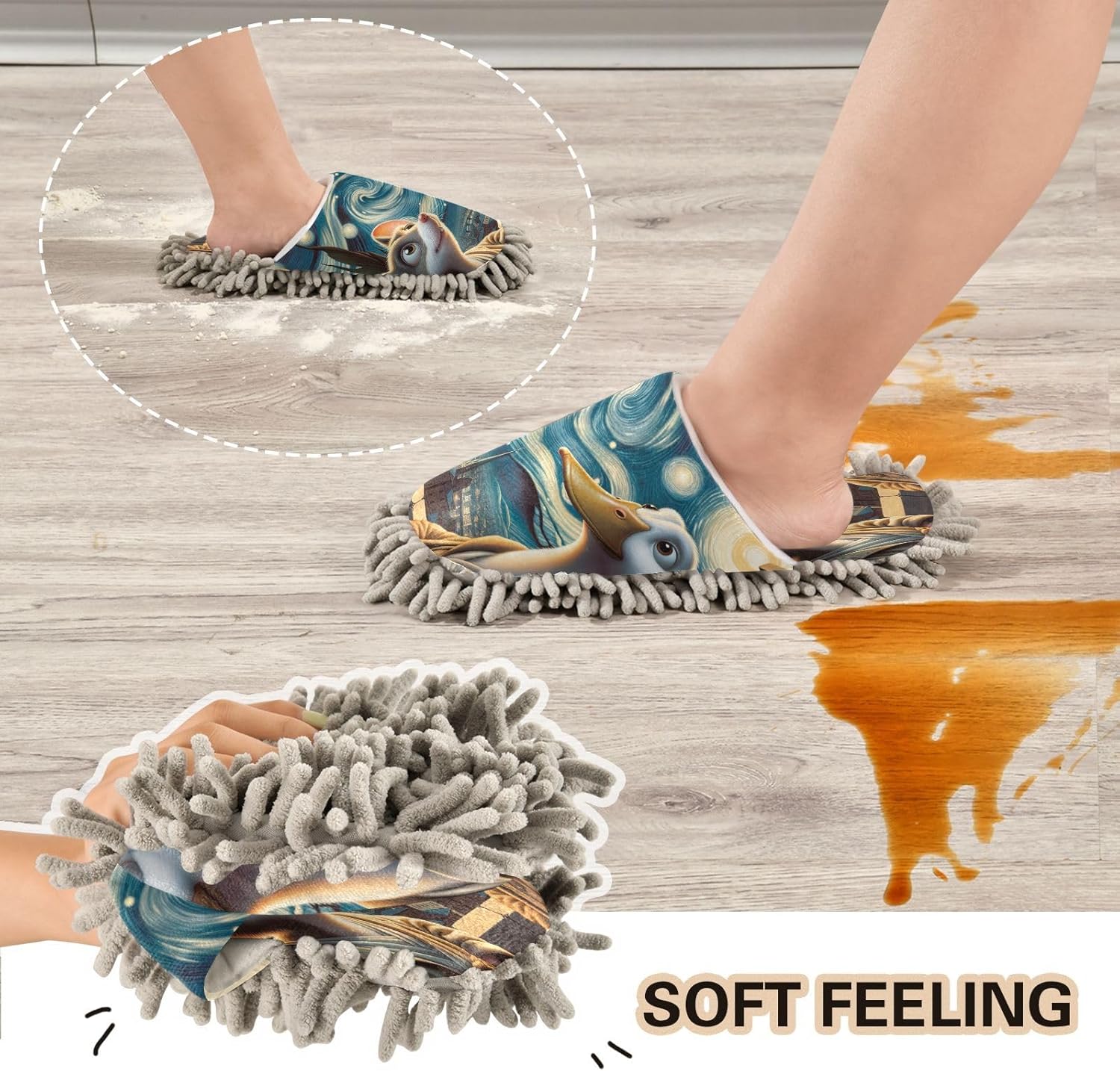 Zhirexin Starring Night Cleaning Slippers with Microfiber Mop Pads