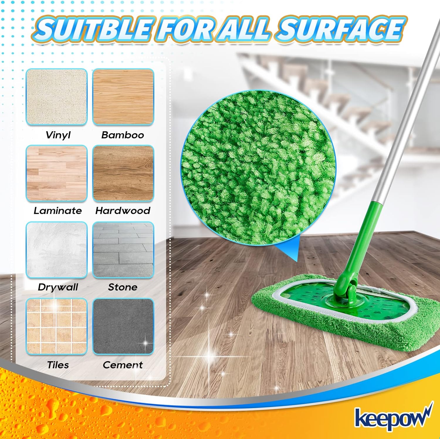 KEEPOW Reusable Wet Pads for Swiffer Mop 16 Pack