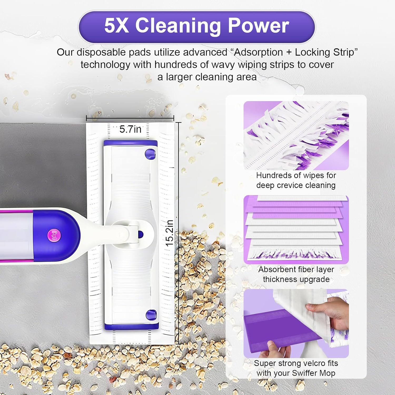 Kamitaly 32 Count Swiffer Power Mop Refills 14-Layer Multi-Surface Replacement Pads