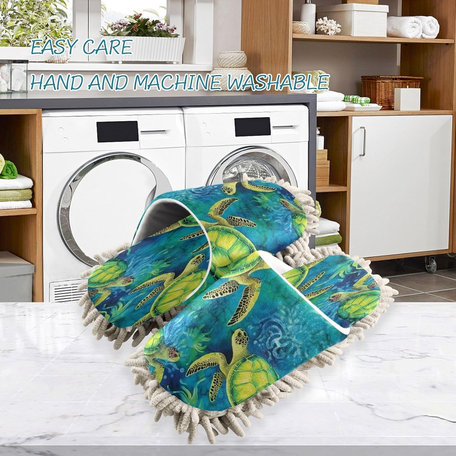Green Sea Turtle Microfiber Mopping Slippers - M Size