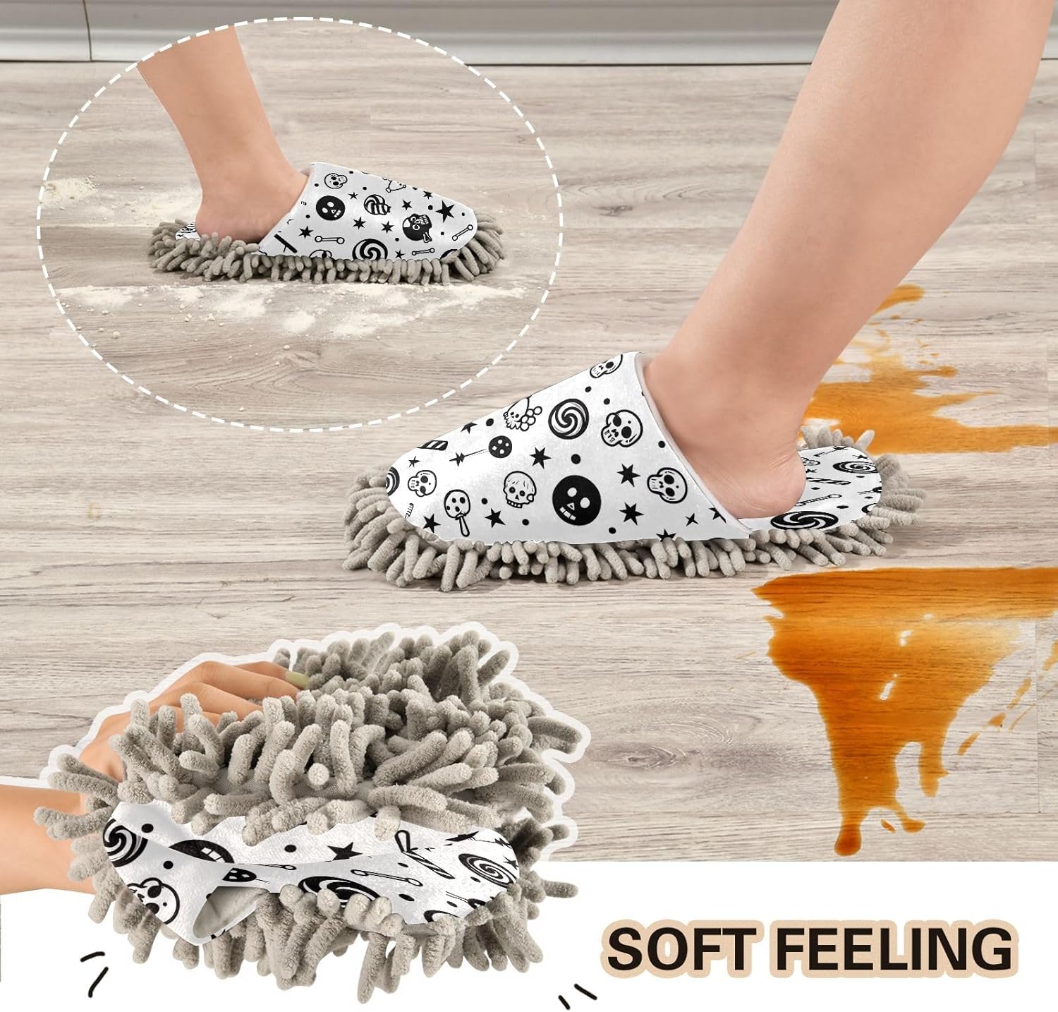 Zhirexin Halloween Cleaning Slippers with Microfiber Mop Pads 1