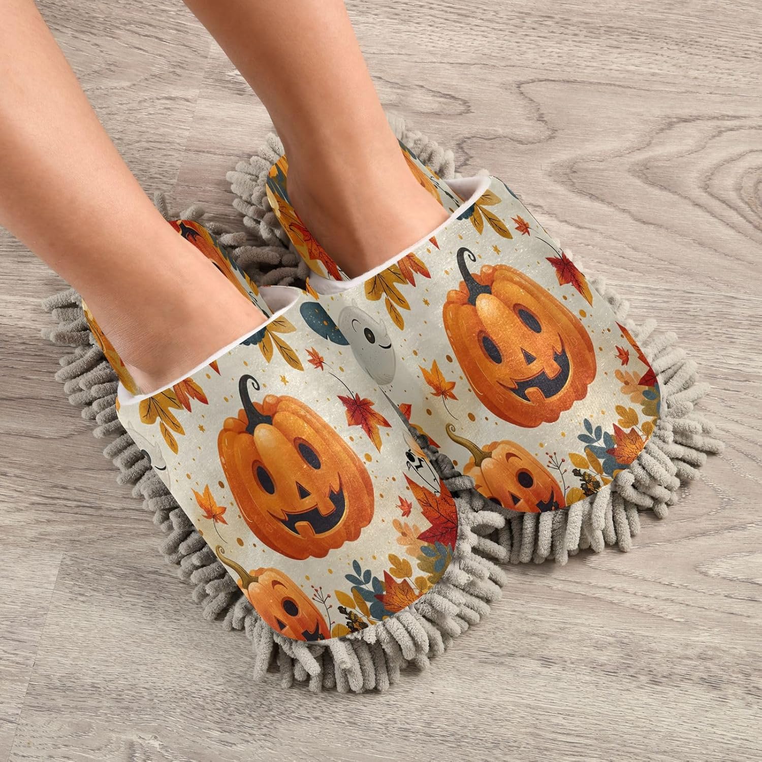 Zhirexin Halloween Cleaning Mop Slippers for Men Women
