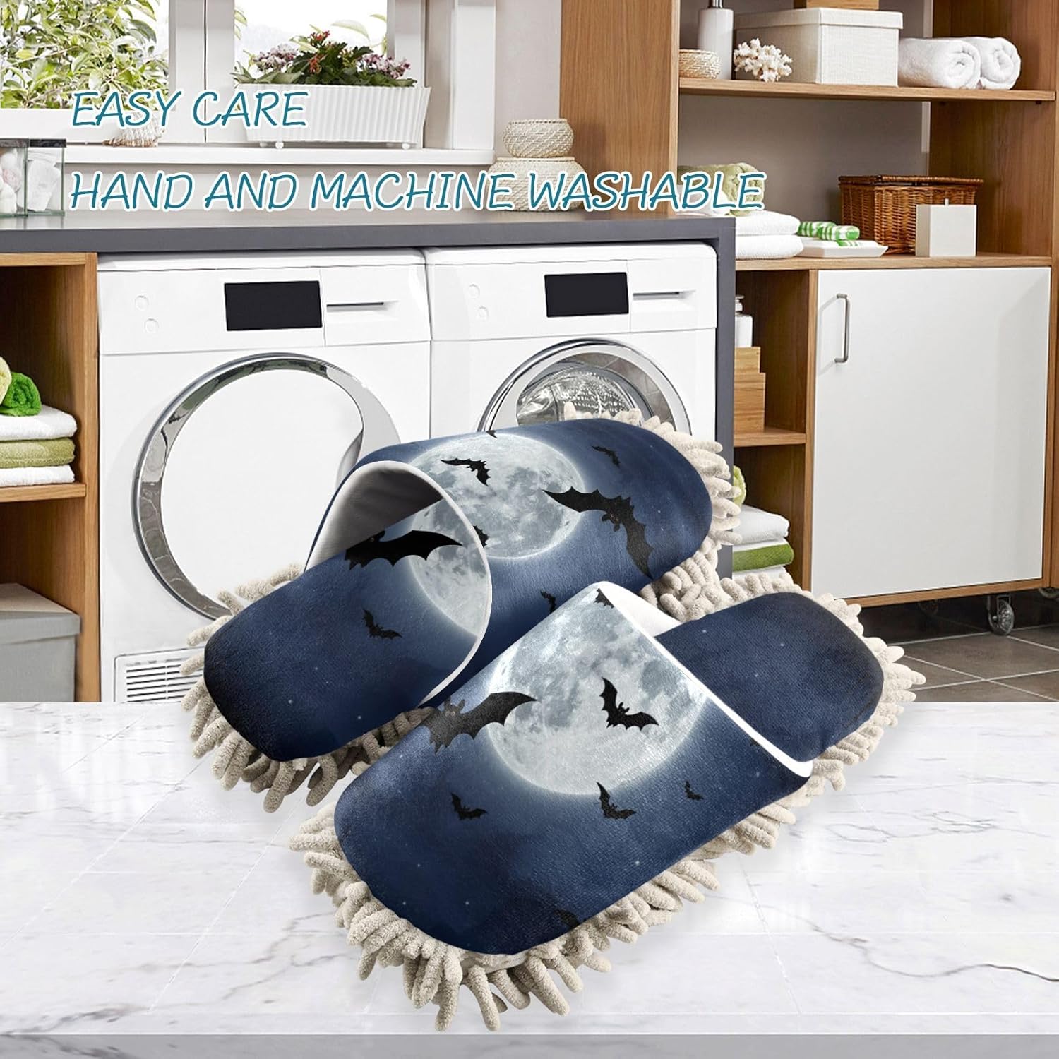 FLildon Microfiber Mop Slippers Halloween Bats Design