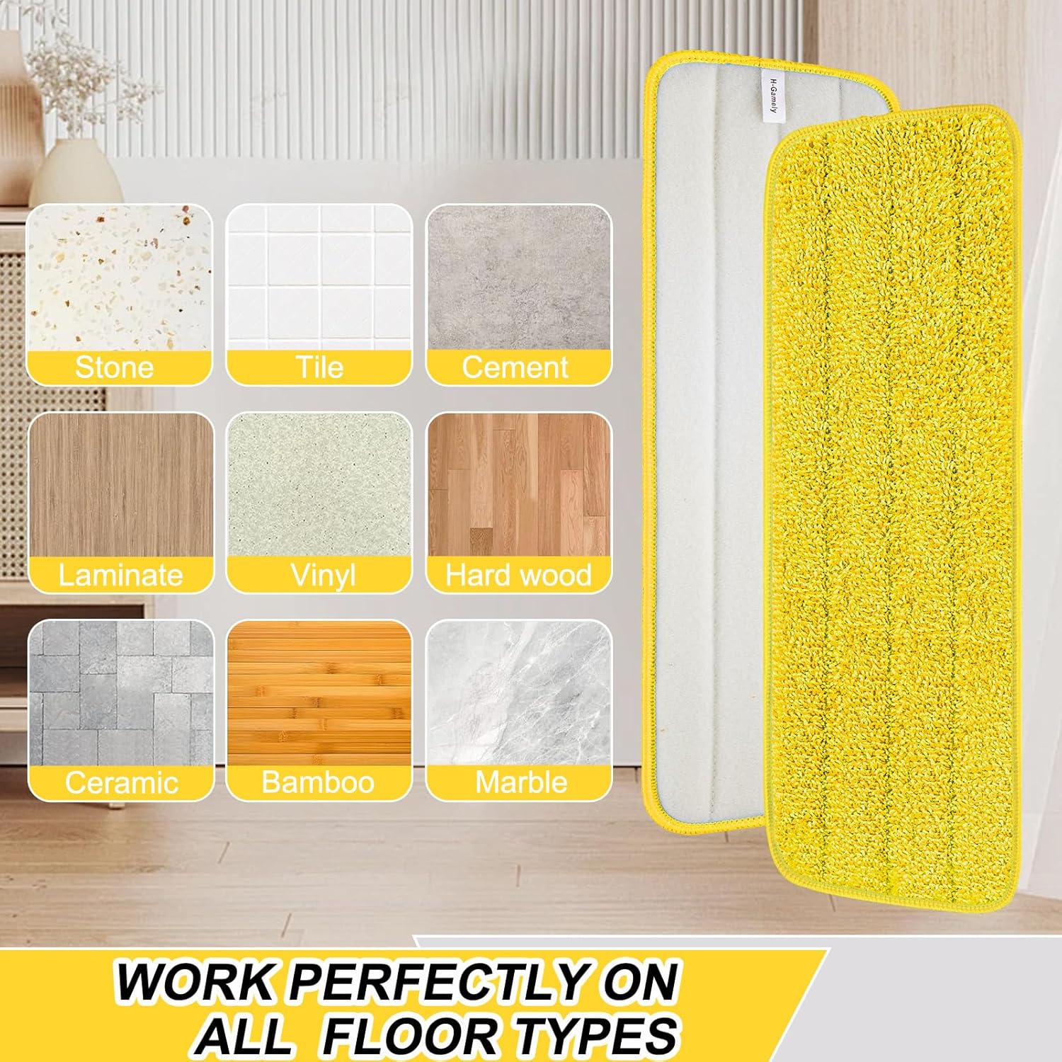 H-Gamely 165 Inch Microfiber Mop Pads 5 Pack
