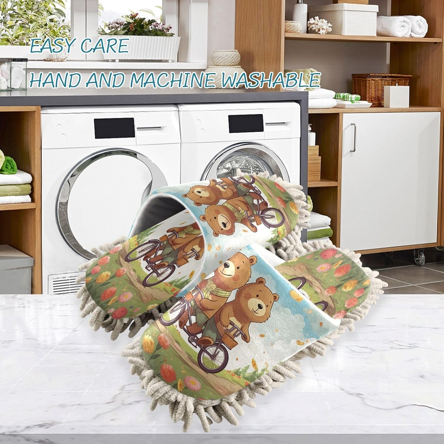 Bulletgxll Cartoon Bears Mopping Slippers - M