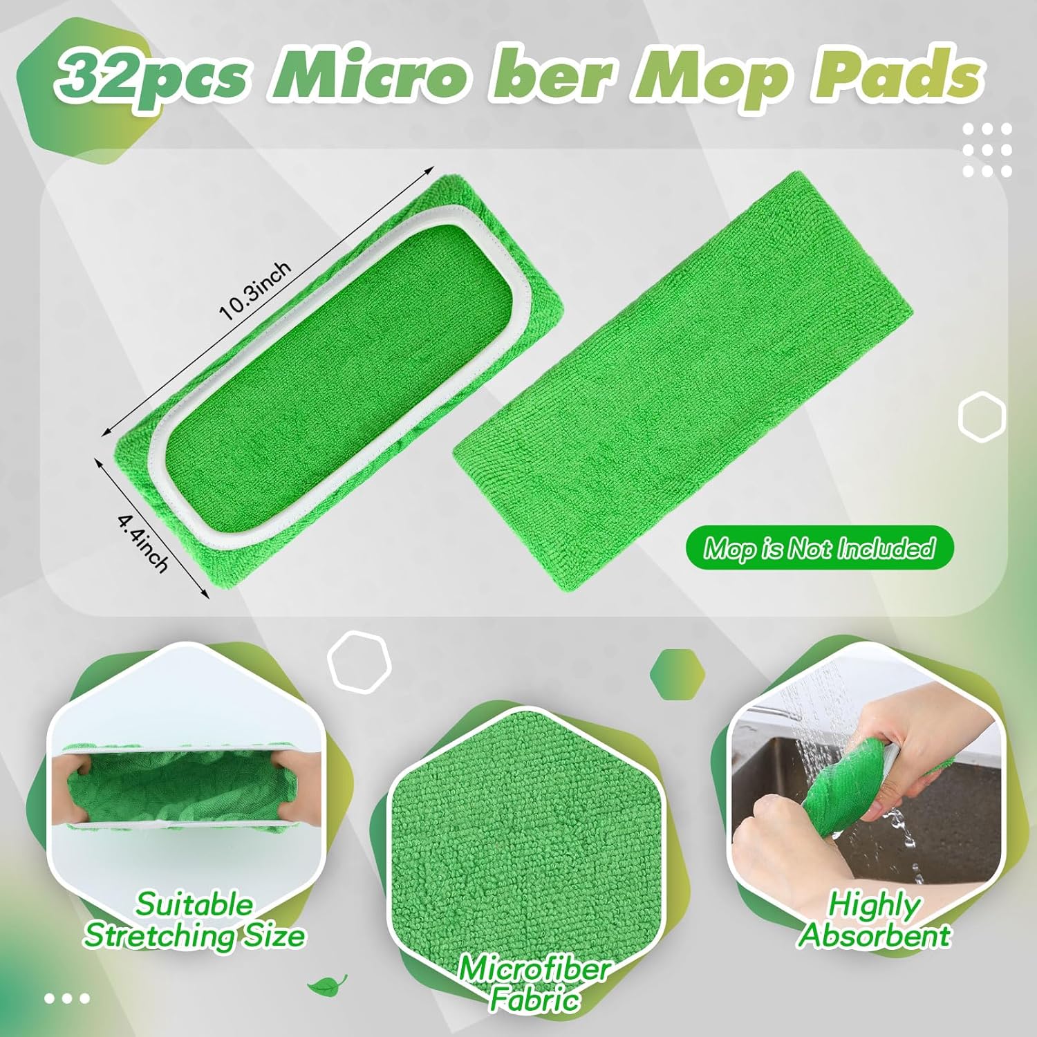 32 Pcs Reusable Microfiber Mop Pads for Swiffer Green