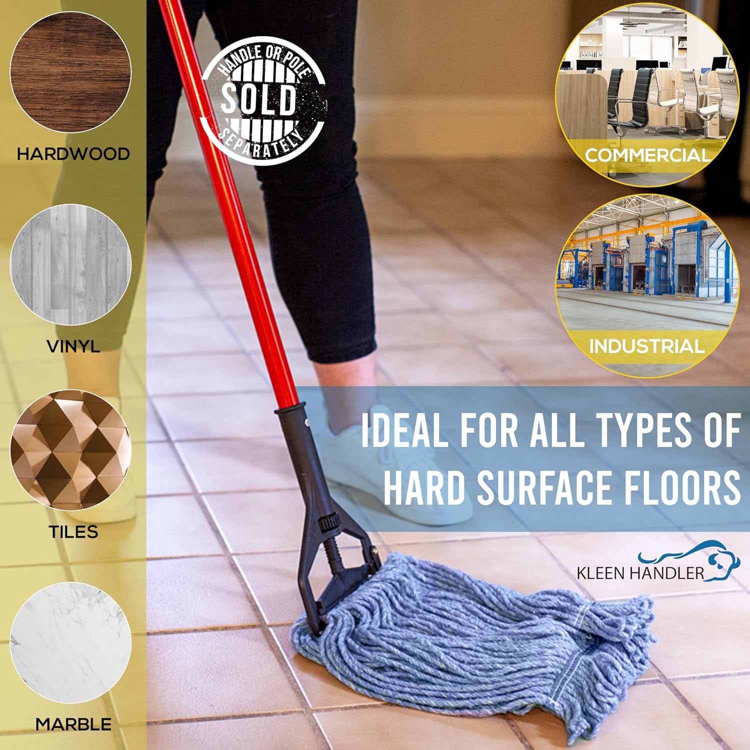 KLEEN HANDLER Blended Loop Mop Head 3-Pack Blue 24 Oz