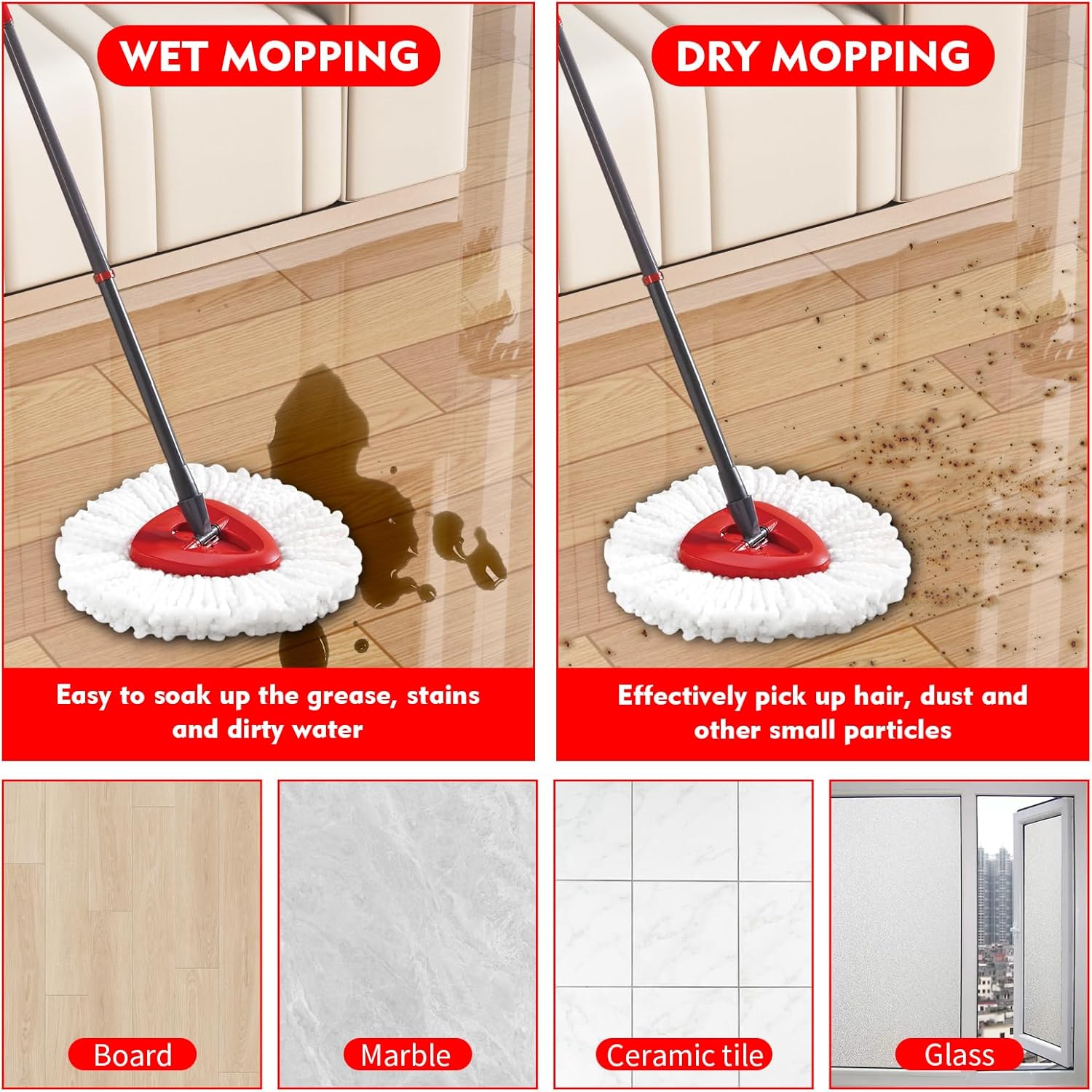 3 Pack Spin Mop Replacement Heads for O-Ceda Easywring