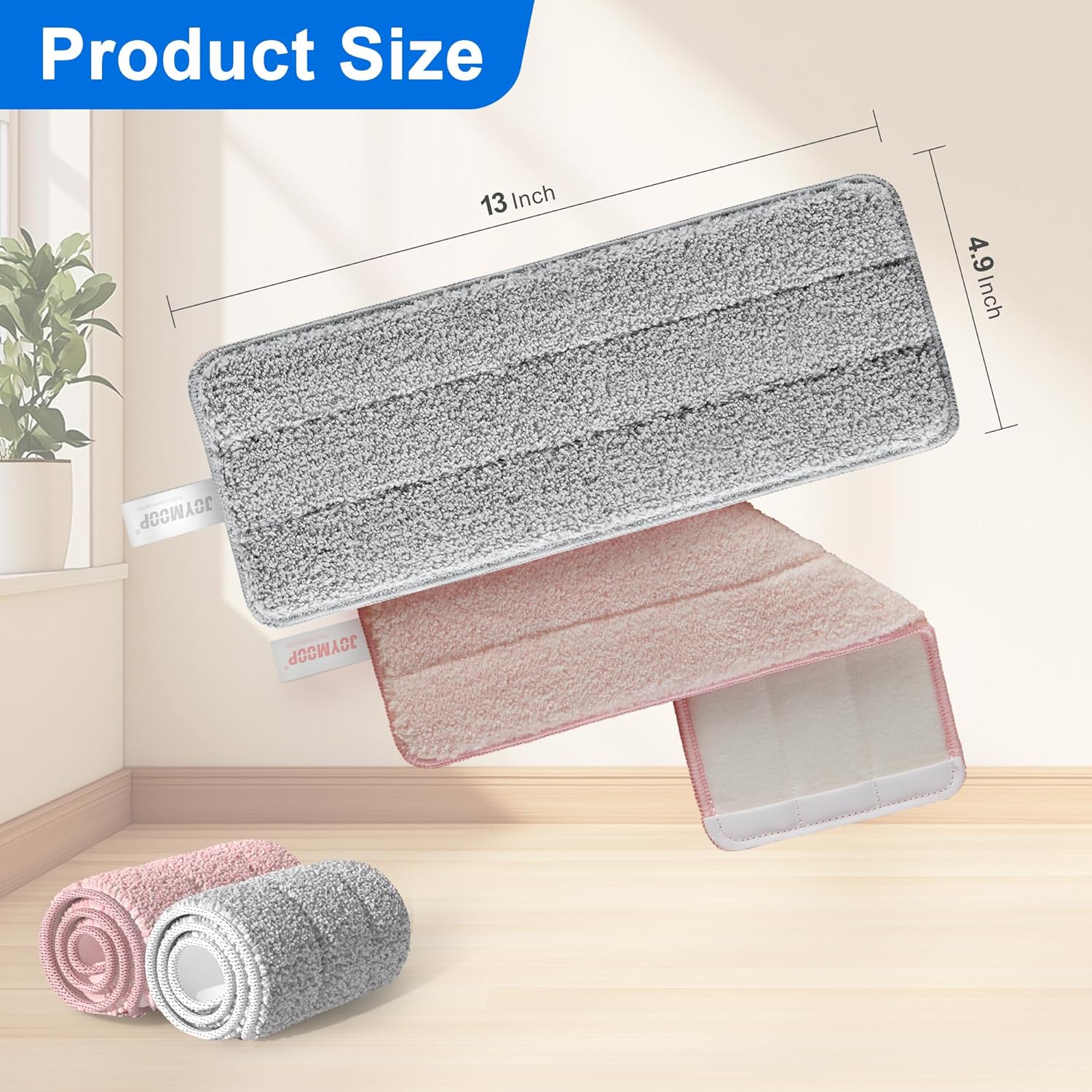 JOYMOOP Microfiber Mop Pads Replacement - Pack of 2 Grey Pink