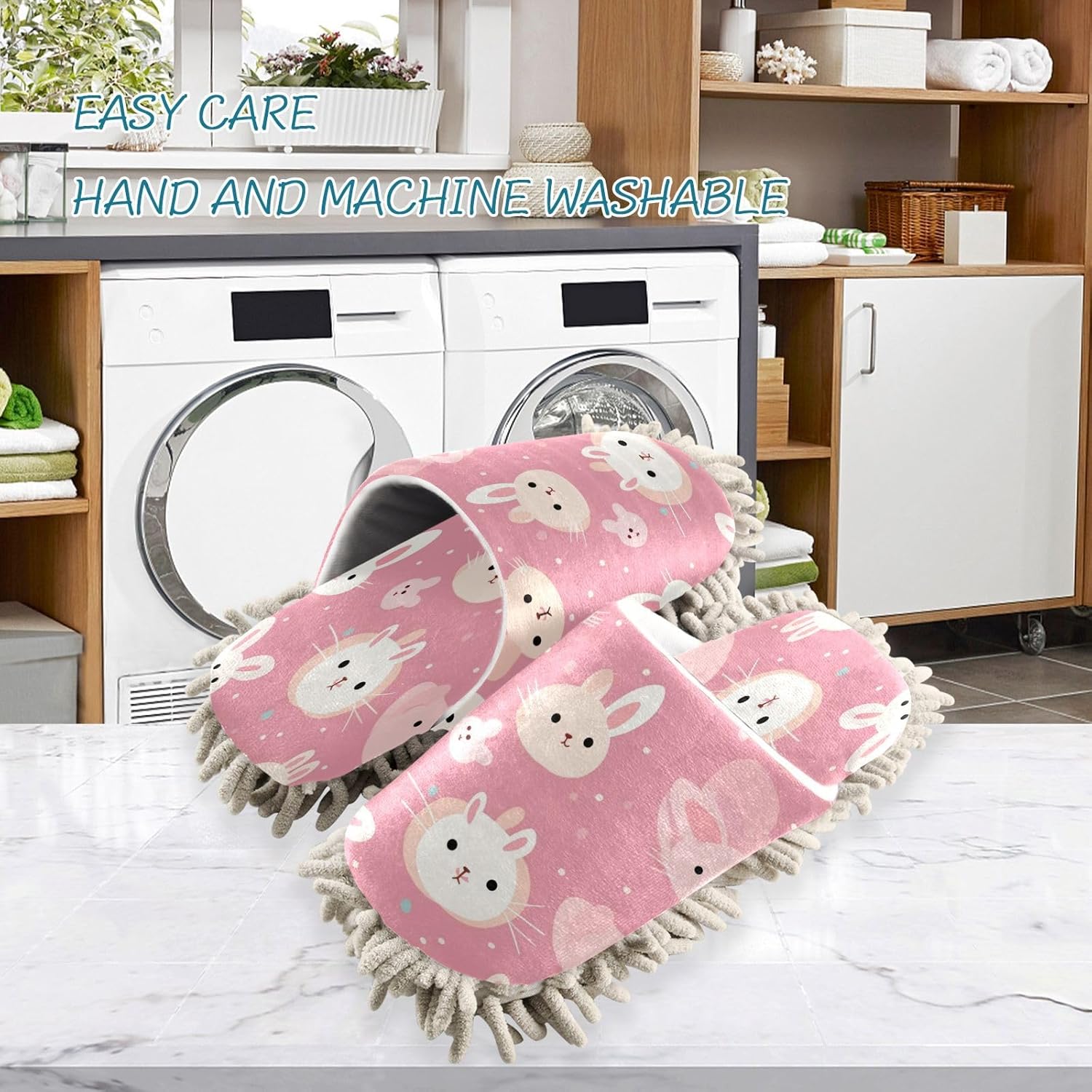 Bulletgxll Pink Bunnies Cleaning Mop Slippers