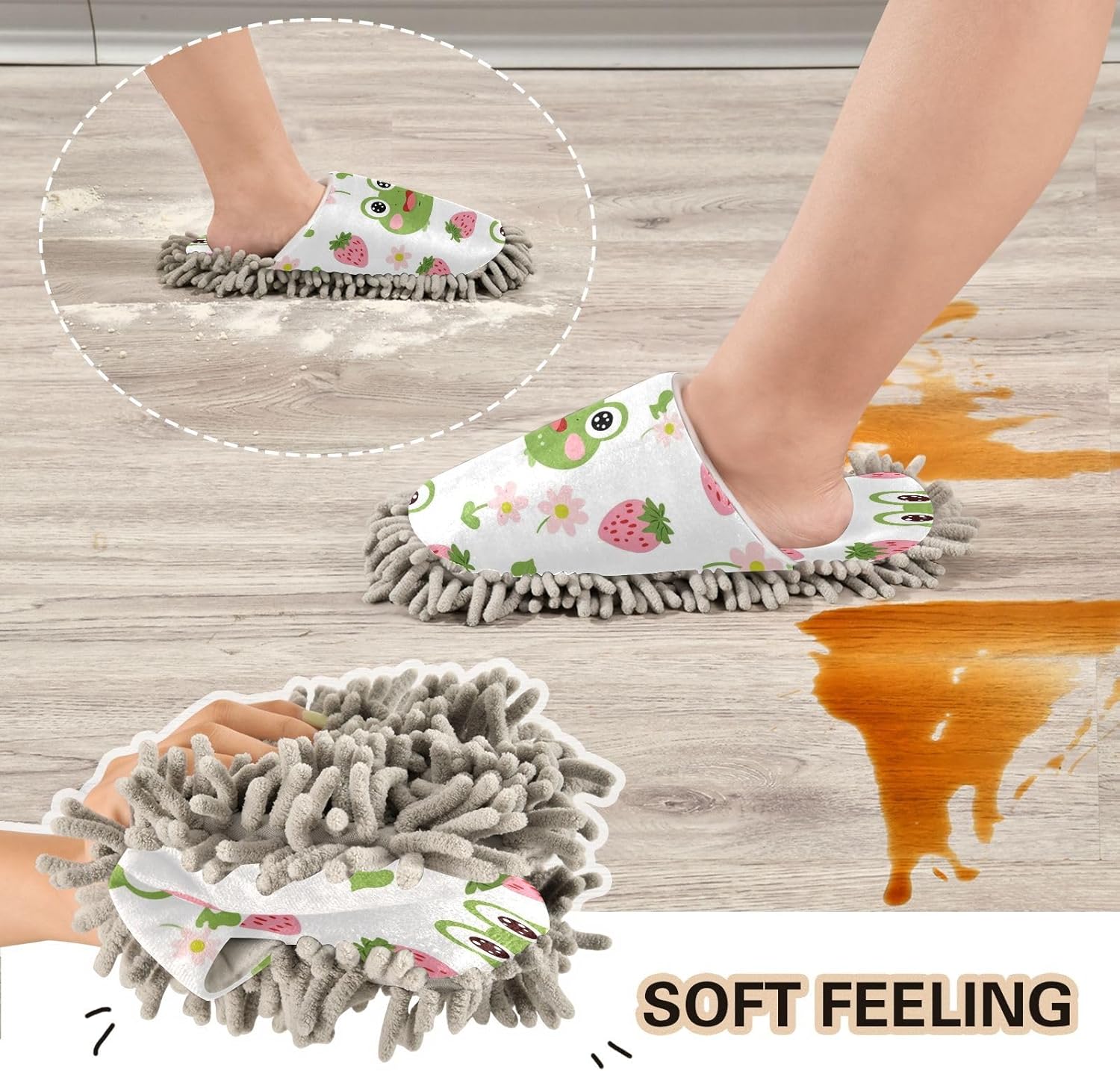 Bulletgxll Cartoon Frogs Cleaning Mop Slippers - M