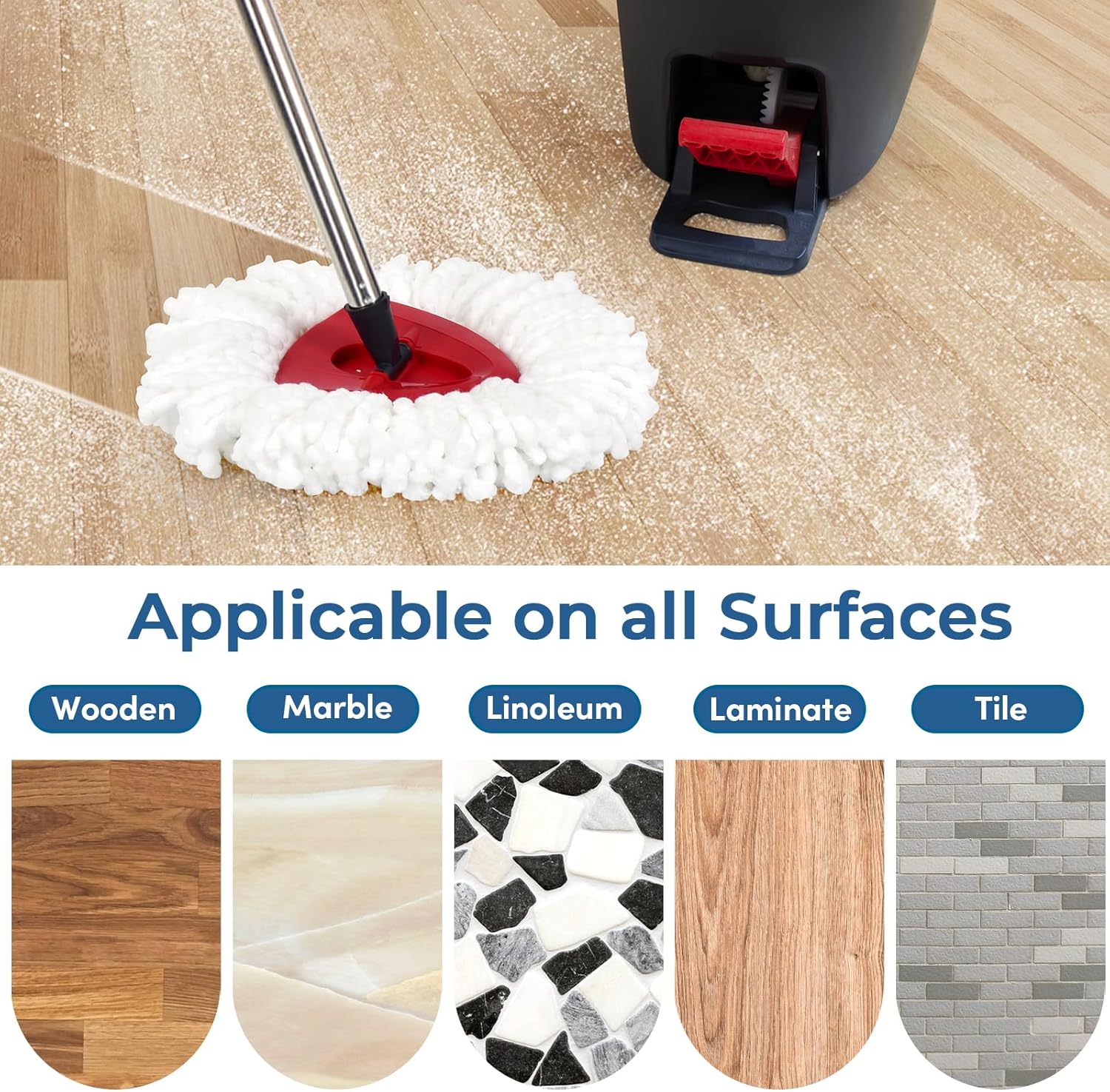 Matthew Spin Mop Replacement Heads Kit with Base and Handle