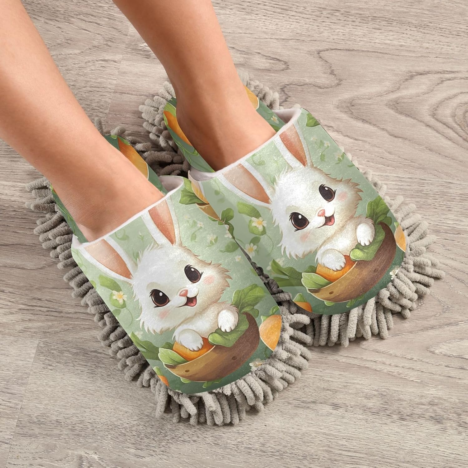 Bulletgxll Rabbit and Carrots Microfiber Cleaning Slippers - M