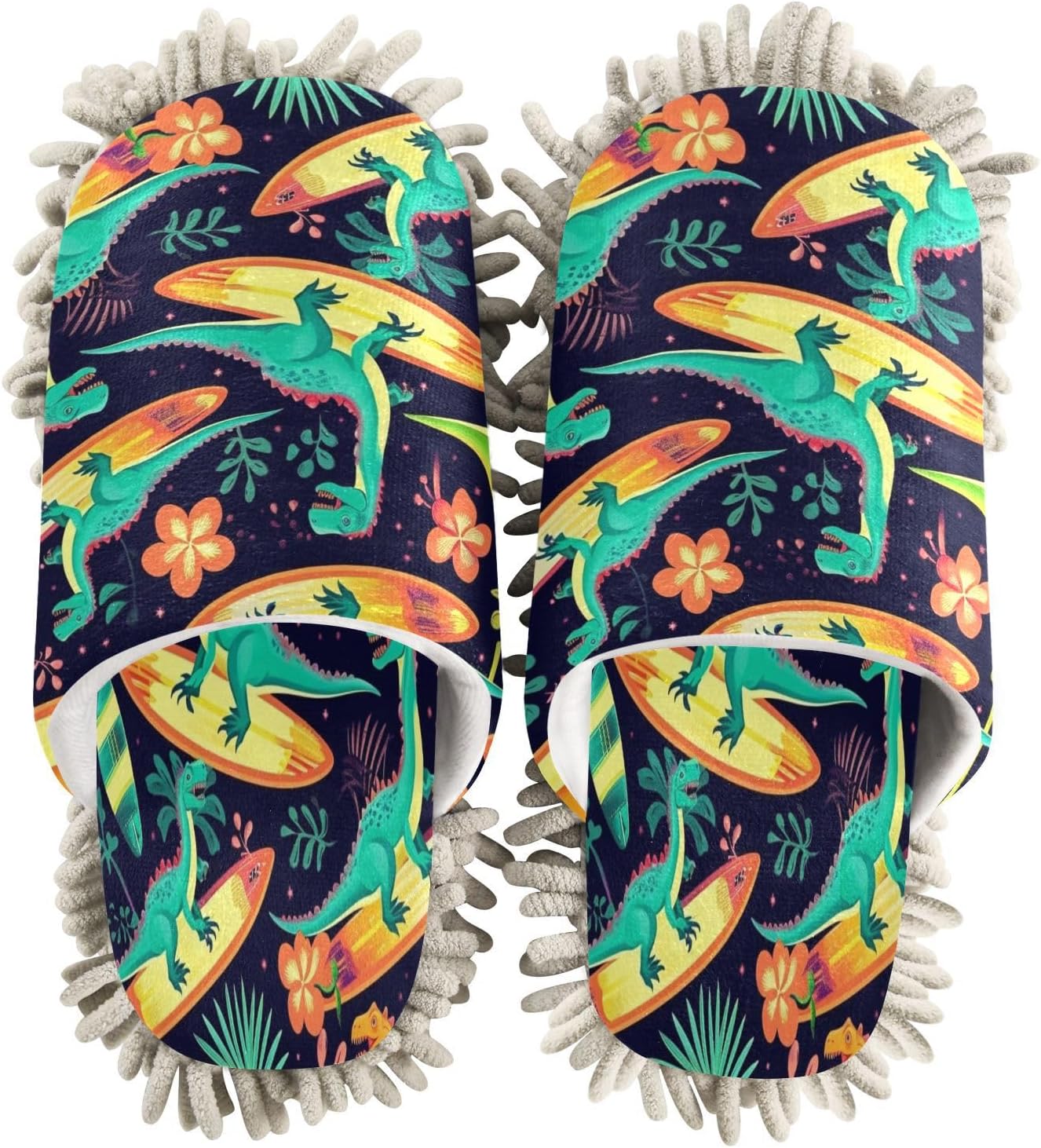 Bulletgxll Dinosaur Mopping Slippers - Washable Floor Mop Shoes for Men Women