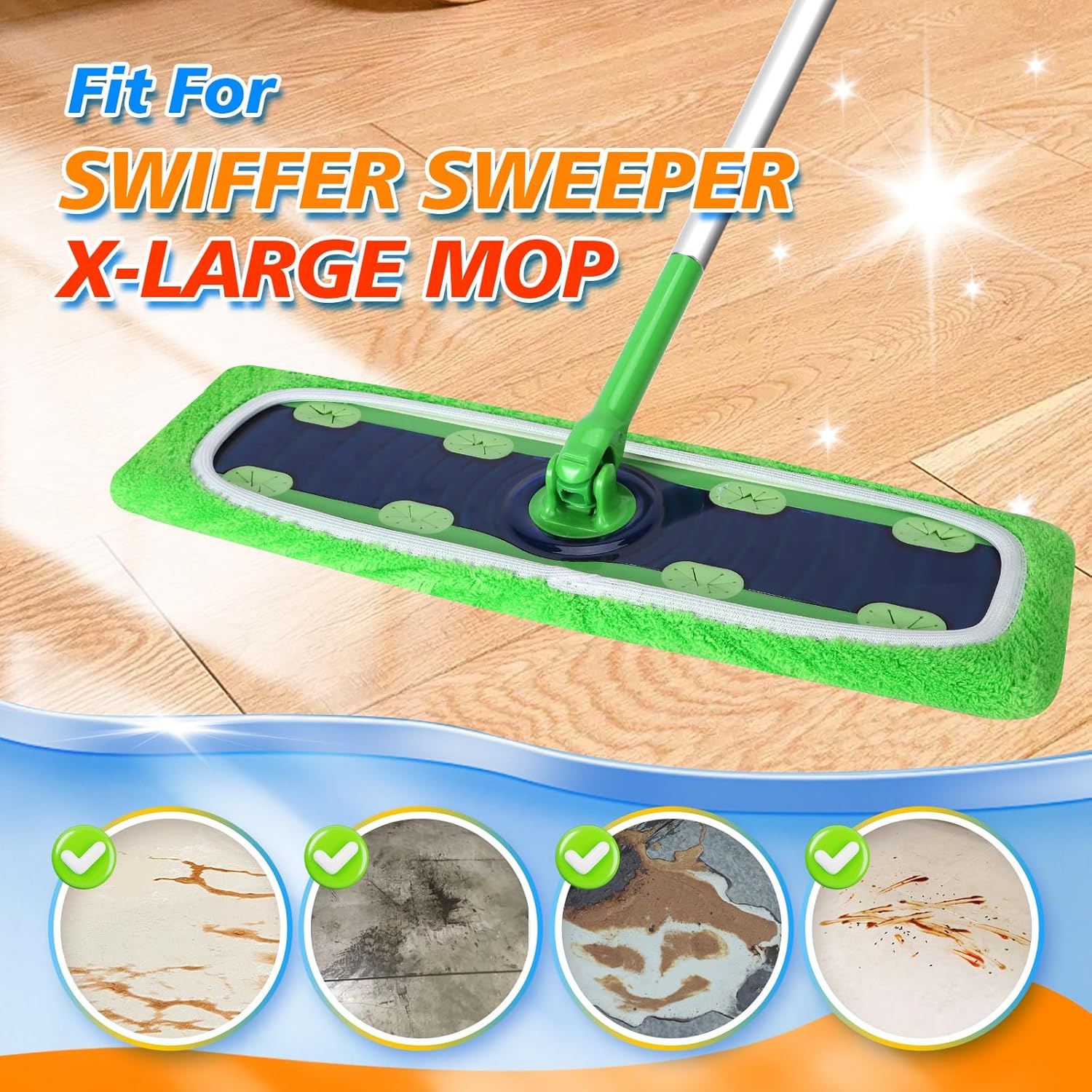 Yicotira Reusable Microfiber Mop Pads - 6 Pack XL Dry Wet Refills