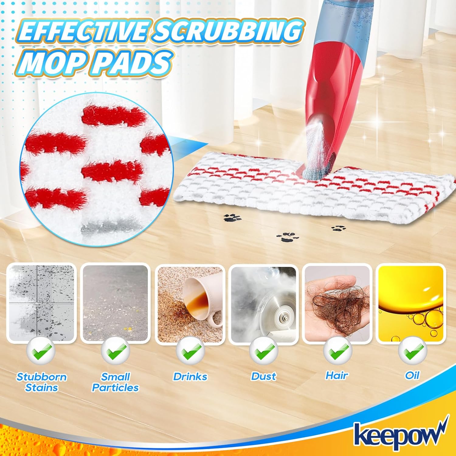 KEEPOW Microfiber Spray Mop Pads 3-Pack Refill