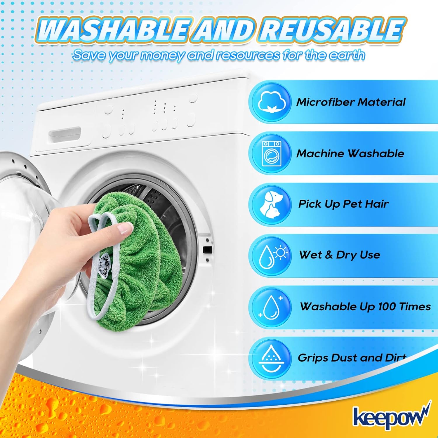 KEEPOW Reusable Wet Pads for Swiffer Mop 16 Pack