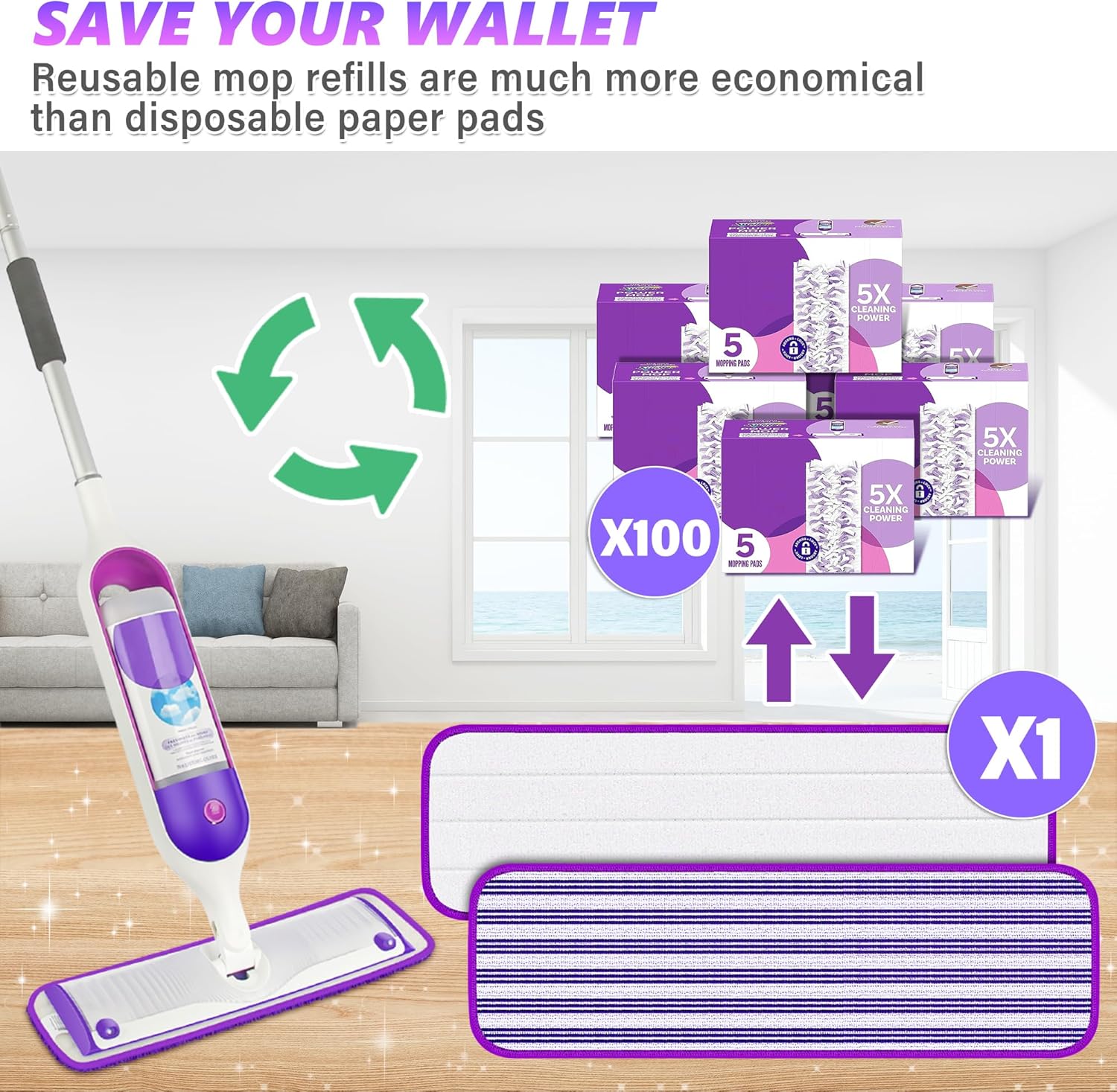ILAVCLEAN Reusable Mop Pads Refills 12PCS for Swiffer Power Mop