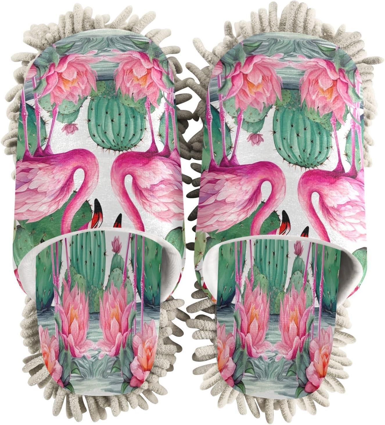 Bulletgxll Flamingo Cactus Mopping Slippers - M