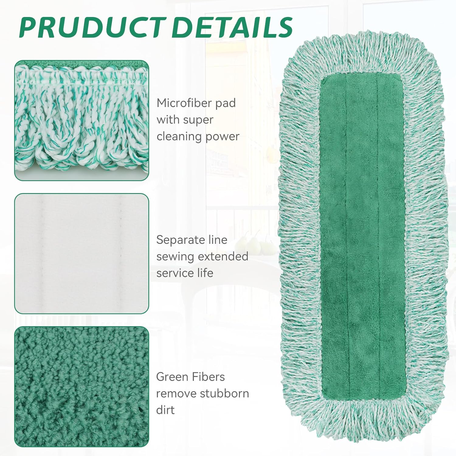 BeiLan Commercial Dust Pad Refill 6 Pack Green Microfiber for Rubbermaid