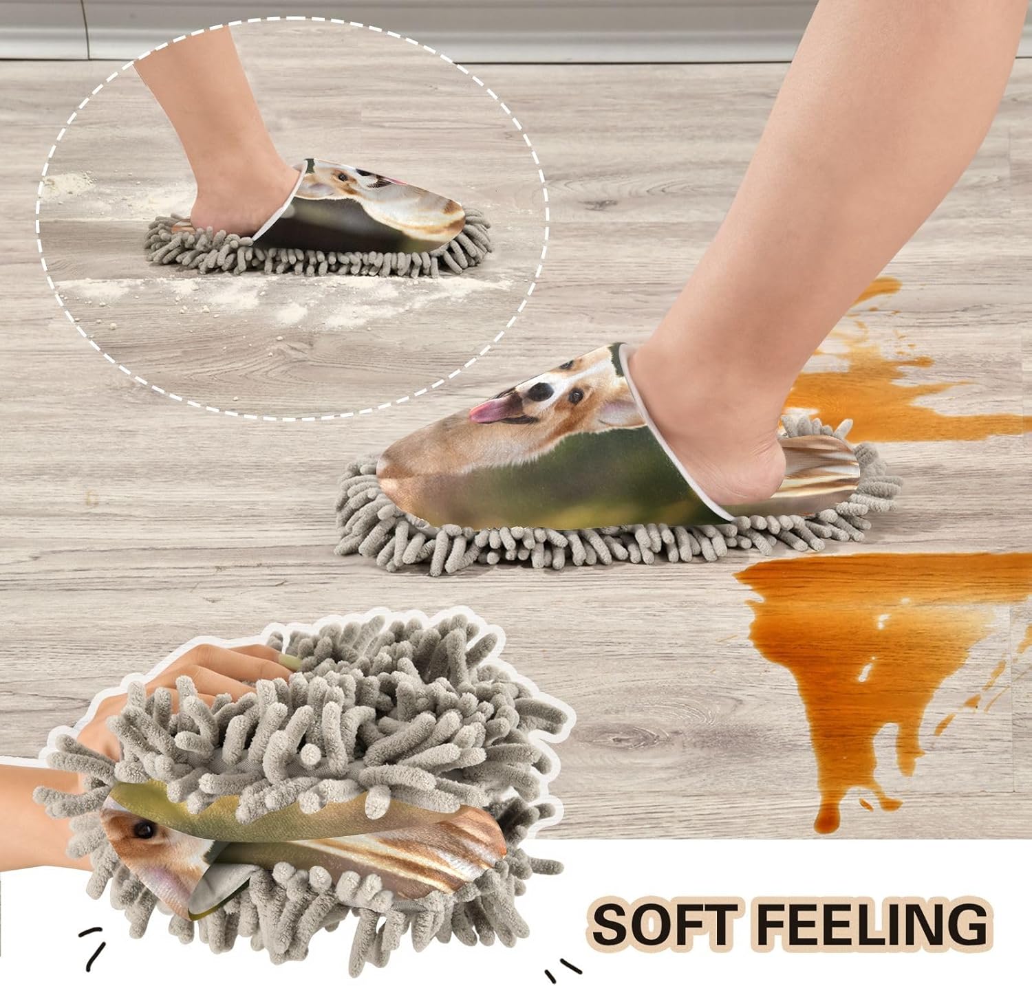 Bulletgxll Cute Dog Microfiber Mopping Slippers - L