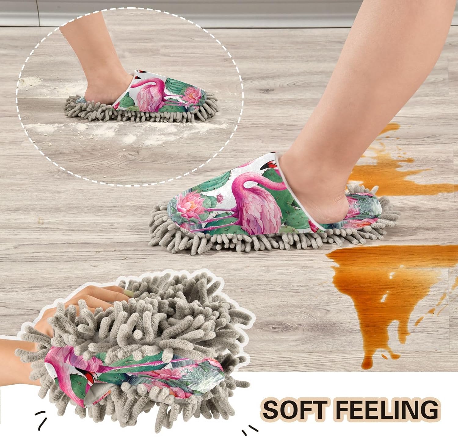 Bulletgxll Flamingo Cactus Mopping Slippers - M