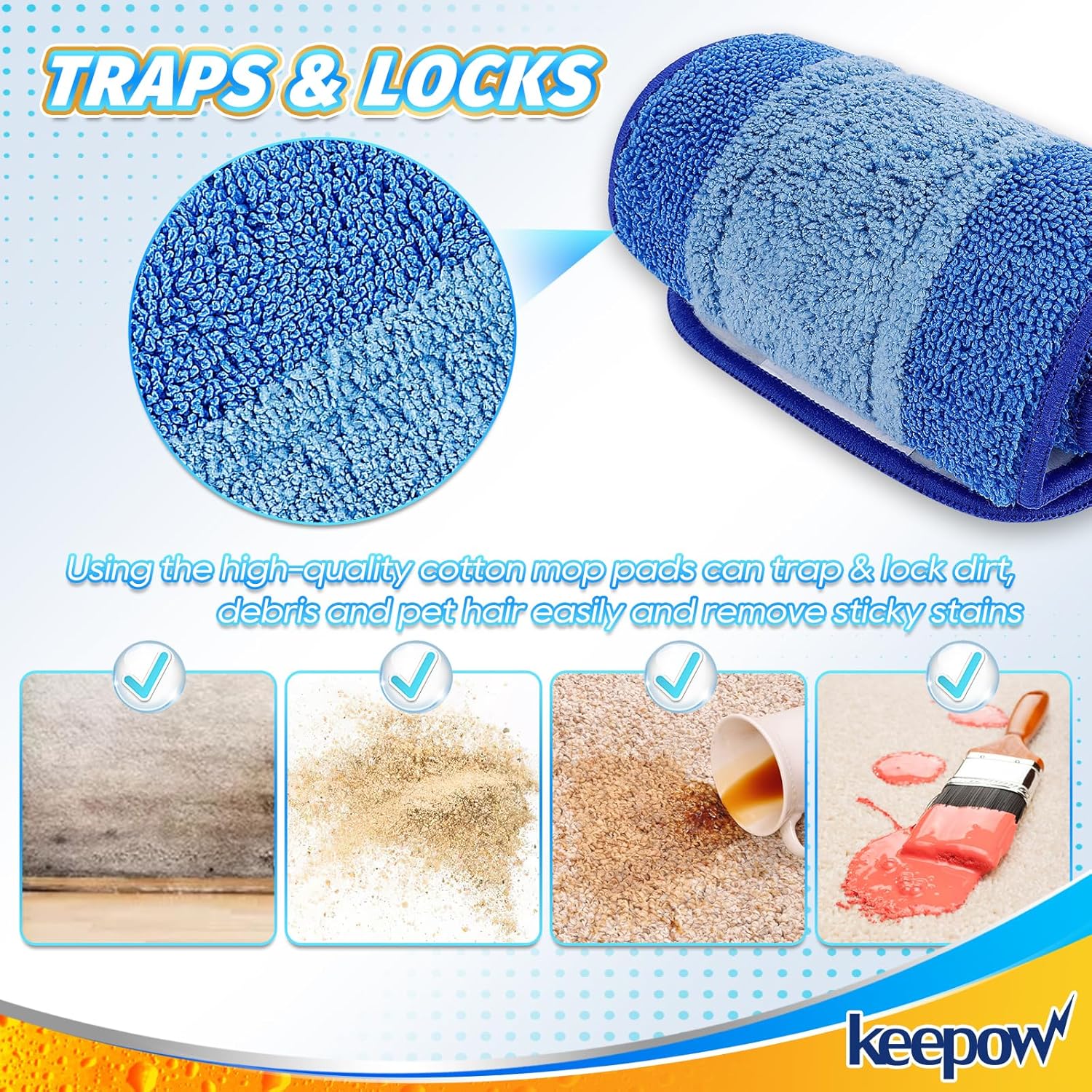 KEEPOW Microfiber Mop Pad Replacement 3 Pack