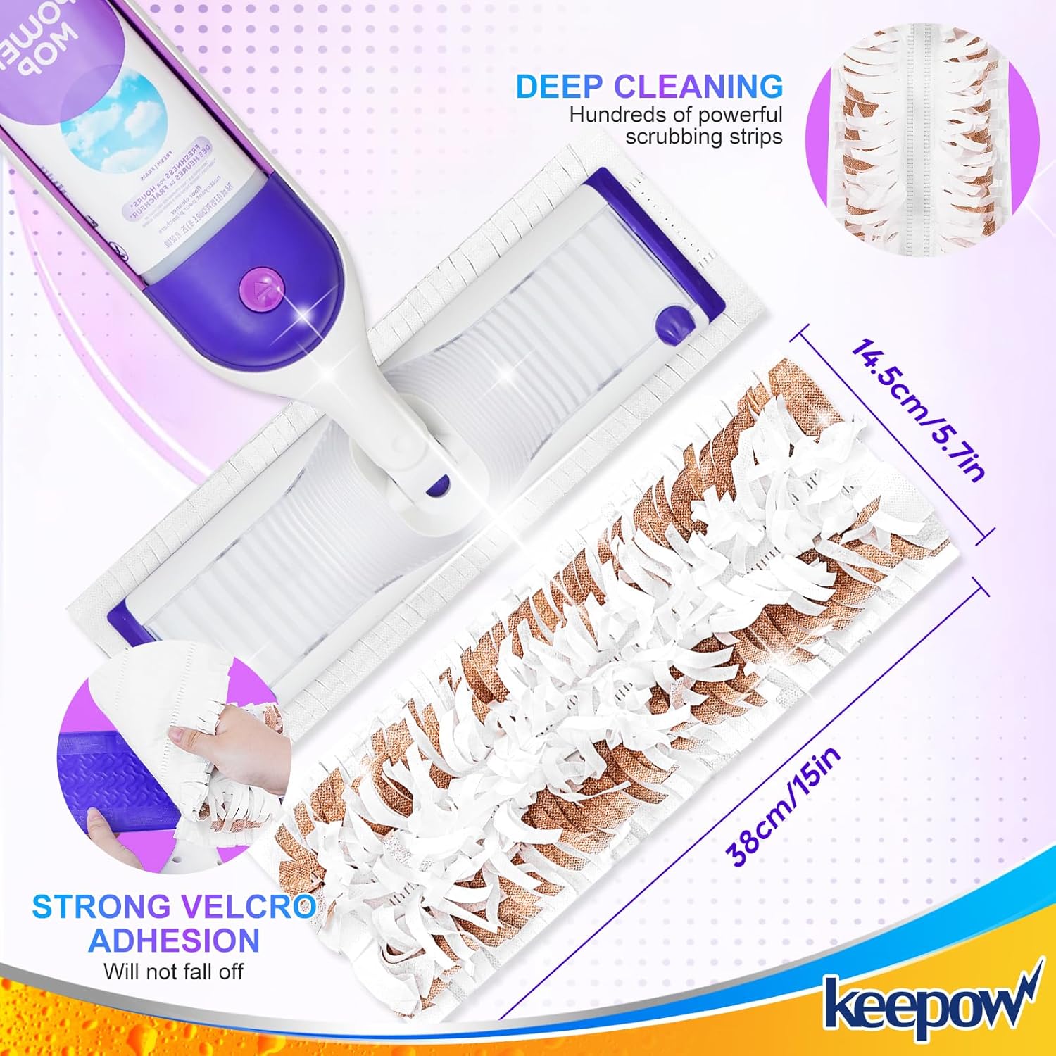 KEEPOW Disposable Mop Pads Refills 5 Pack Brown