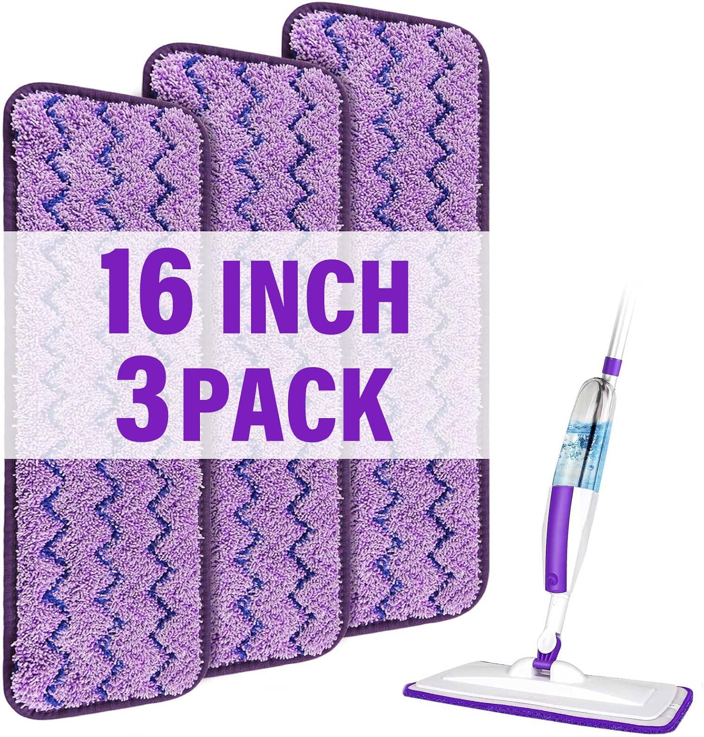 Panda Grip 165 Inch Mop Pad Refills 3 Pack Purple Reusable Cleaning Heads