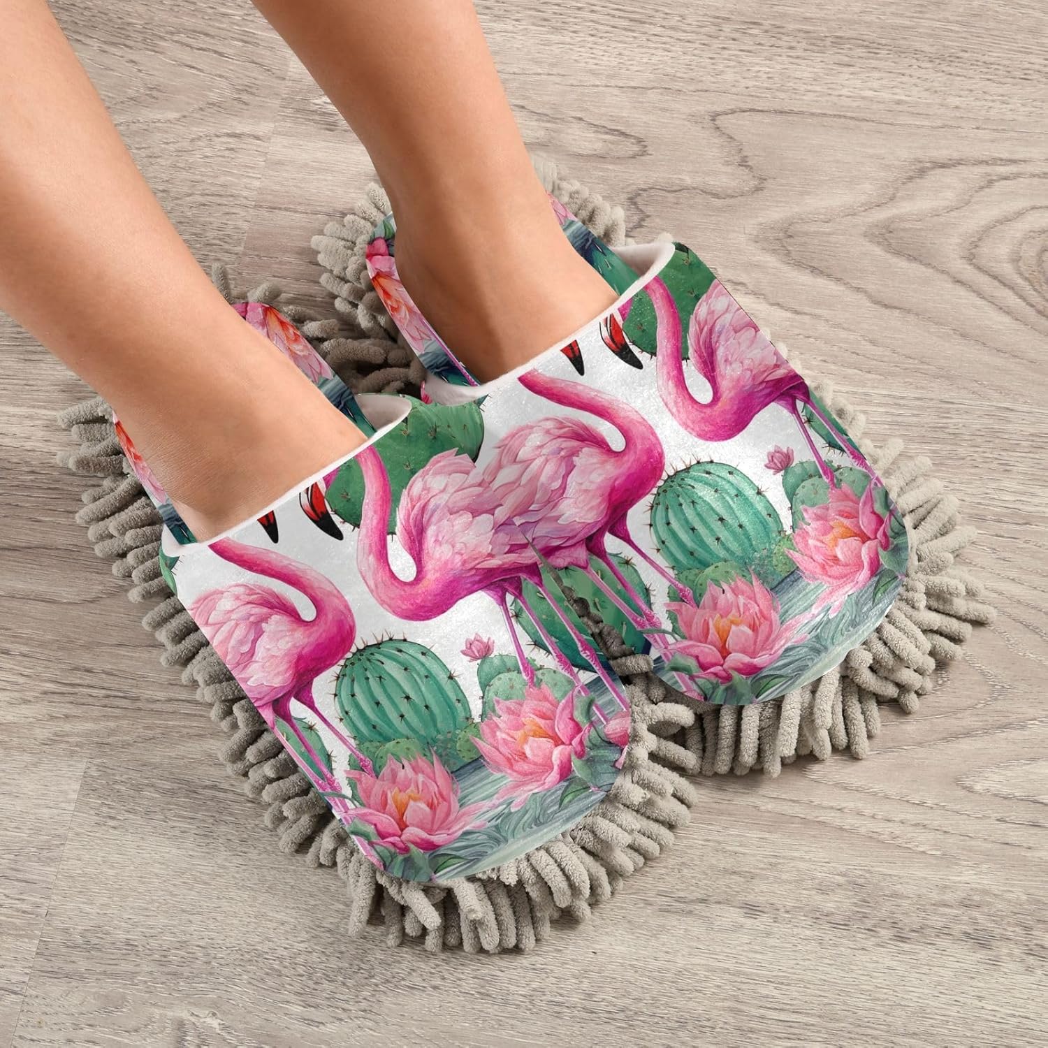 Bulletgxll Flamingo Cactus Mopping Slippers - M