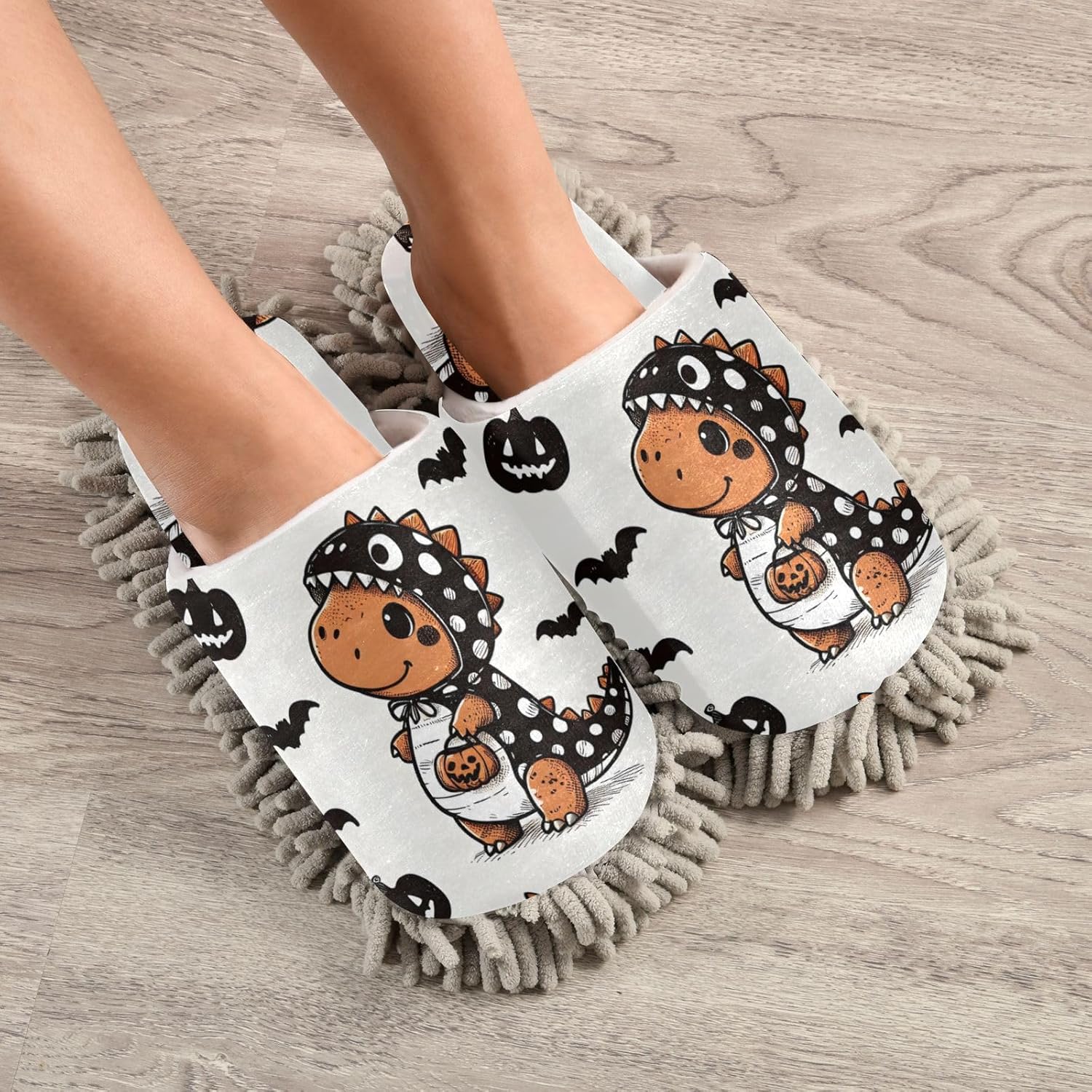 FLildon Microfiber Mop Slippers Dinosaur Halloween Design