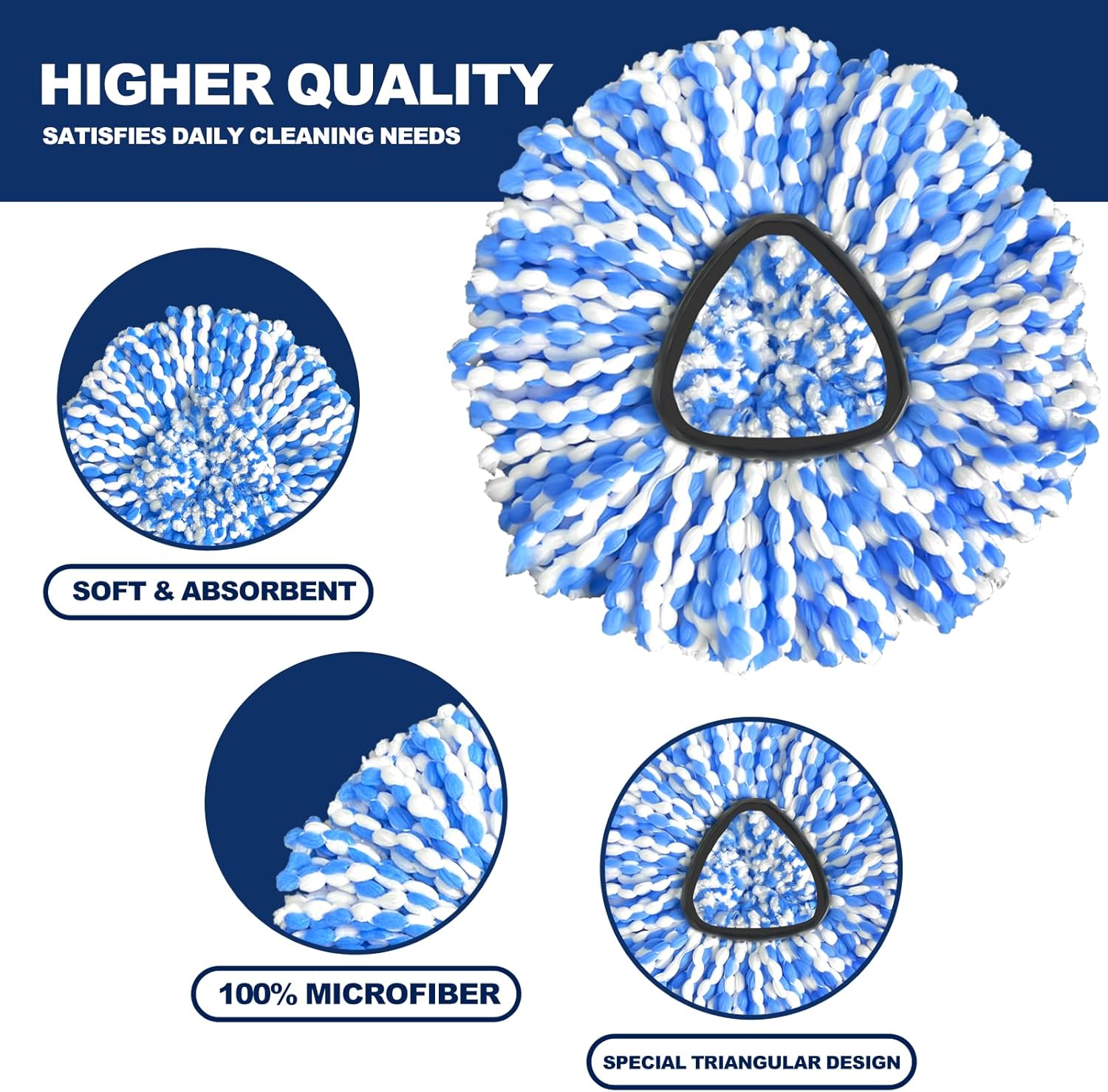 Spin Mop Replacement Heads 4-Pack Machine Washable RinseClean 2-Tank Compatible