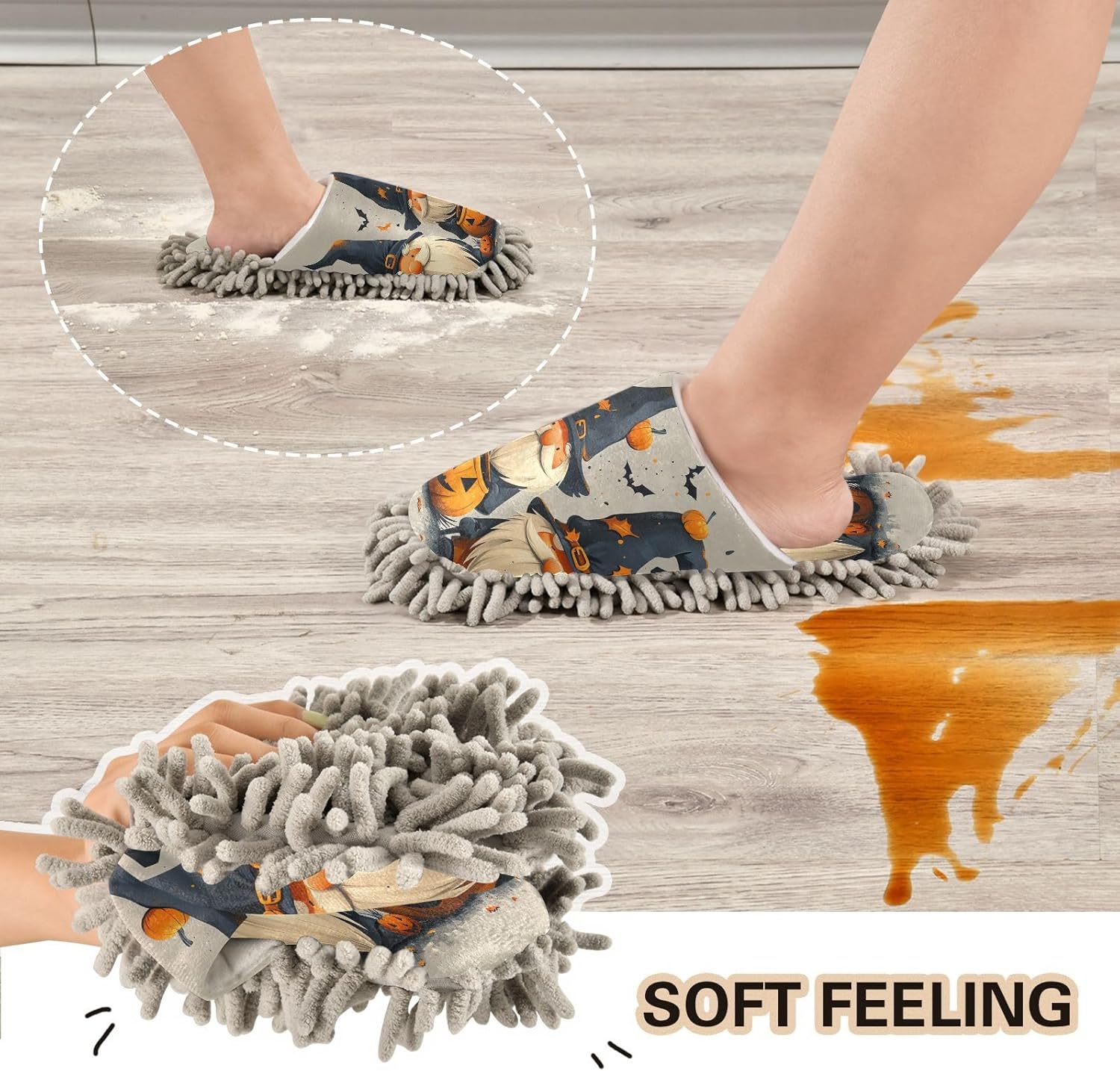 Zhirexin Halloween Pumpkin Gnome Cleaning Slippers 1