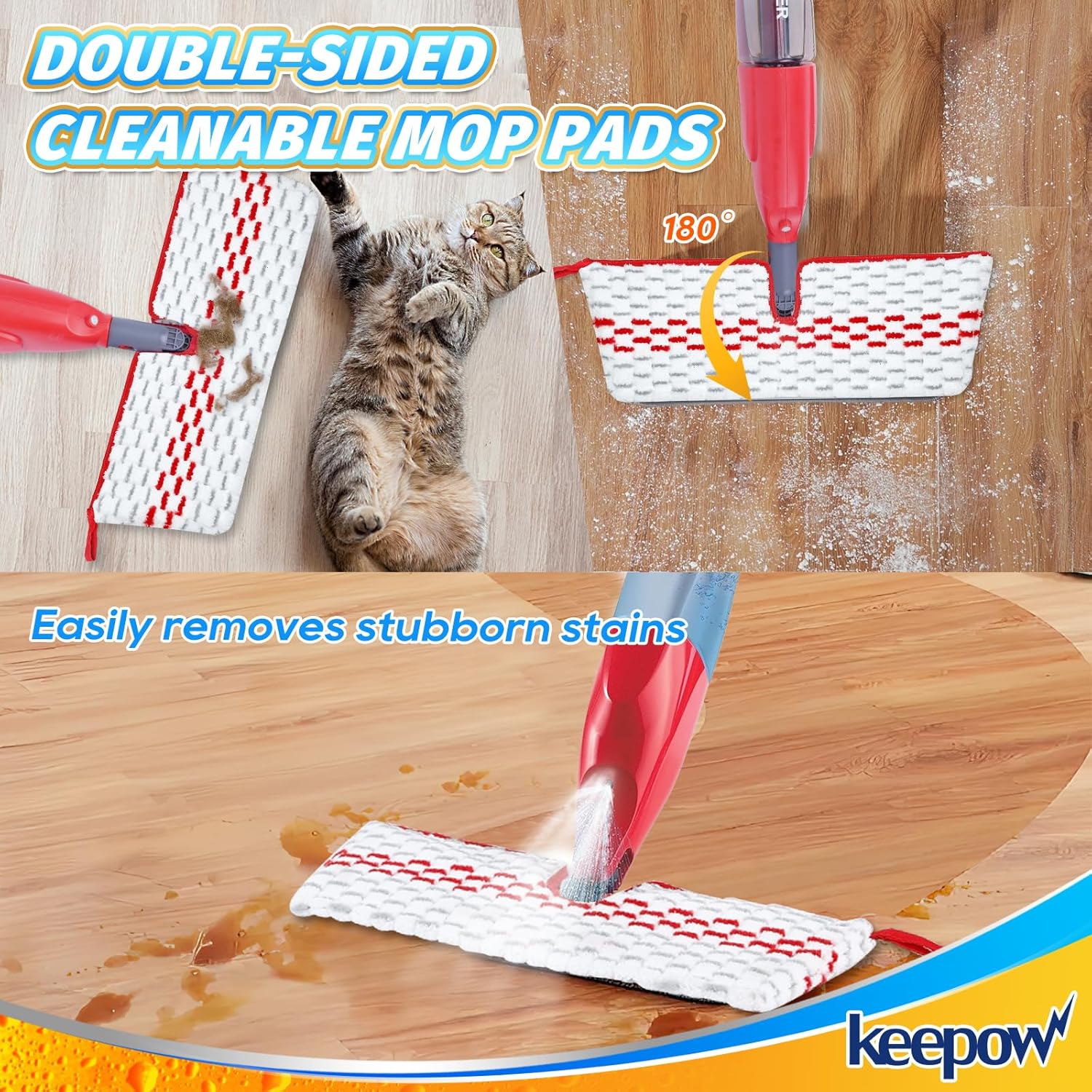 KEEPOW Microfiber Spray Mop Pads 3-Pack Refill
