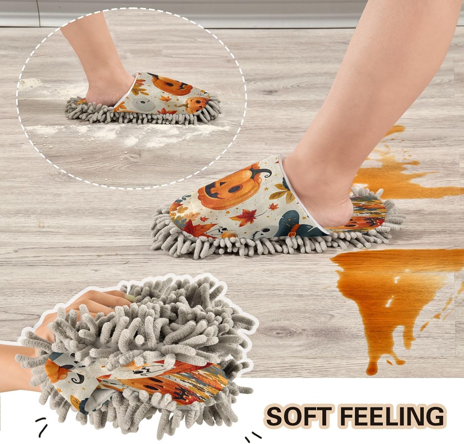 Zhirexin Halloween Cleaning Mop Slippers for Men Women