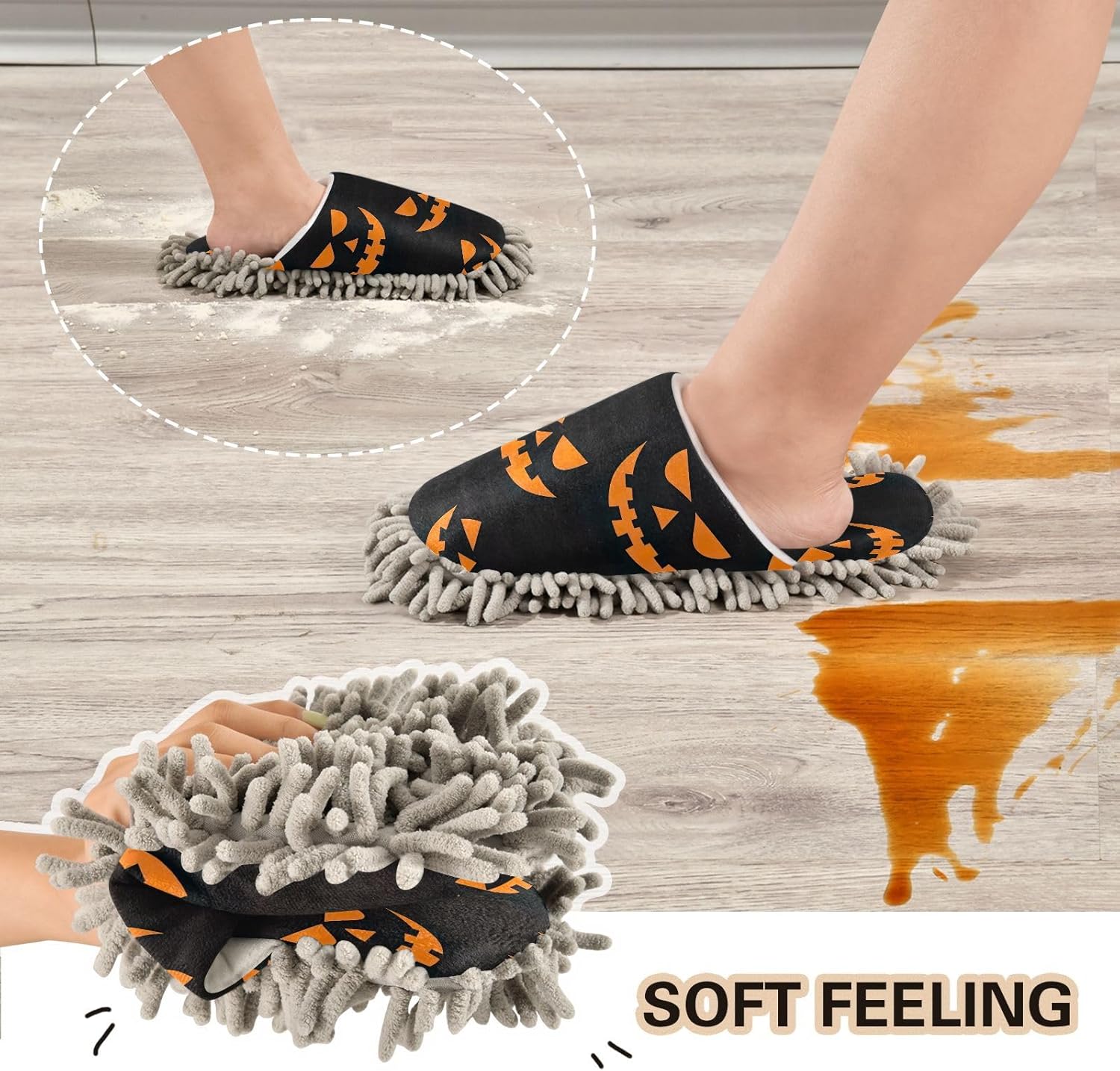 Zhirexin Halloween Pumpkin Smiley Cleaning Slippers
