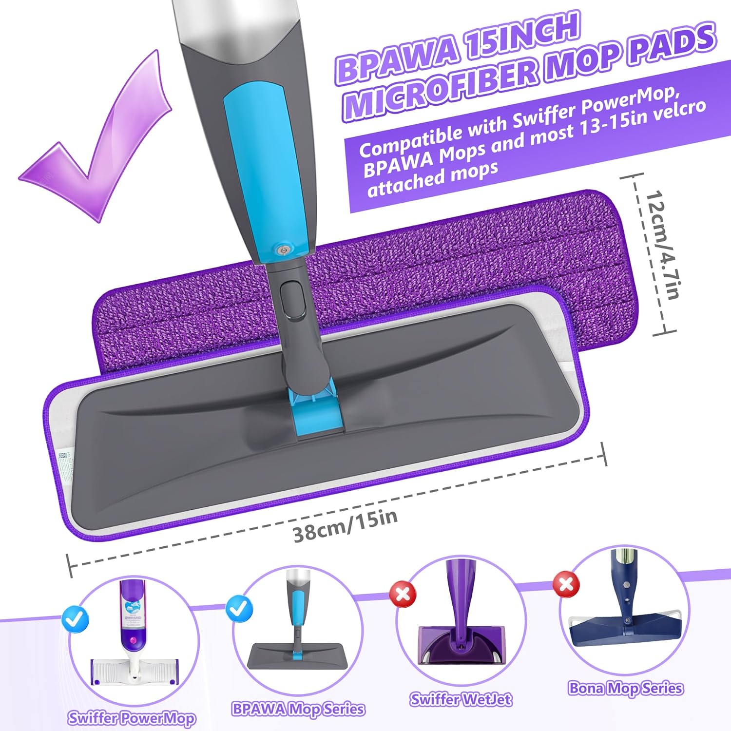 4X Reusable Mop Pads for Swiffer Power Mop