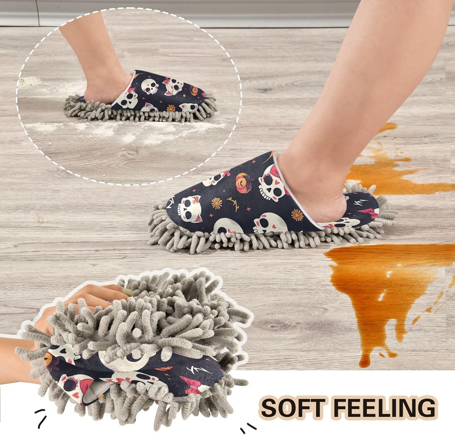 Zhirexin Halloween Bow Skull Cleaning Slippers